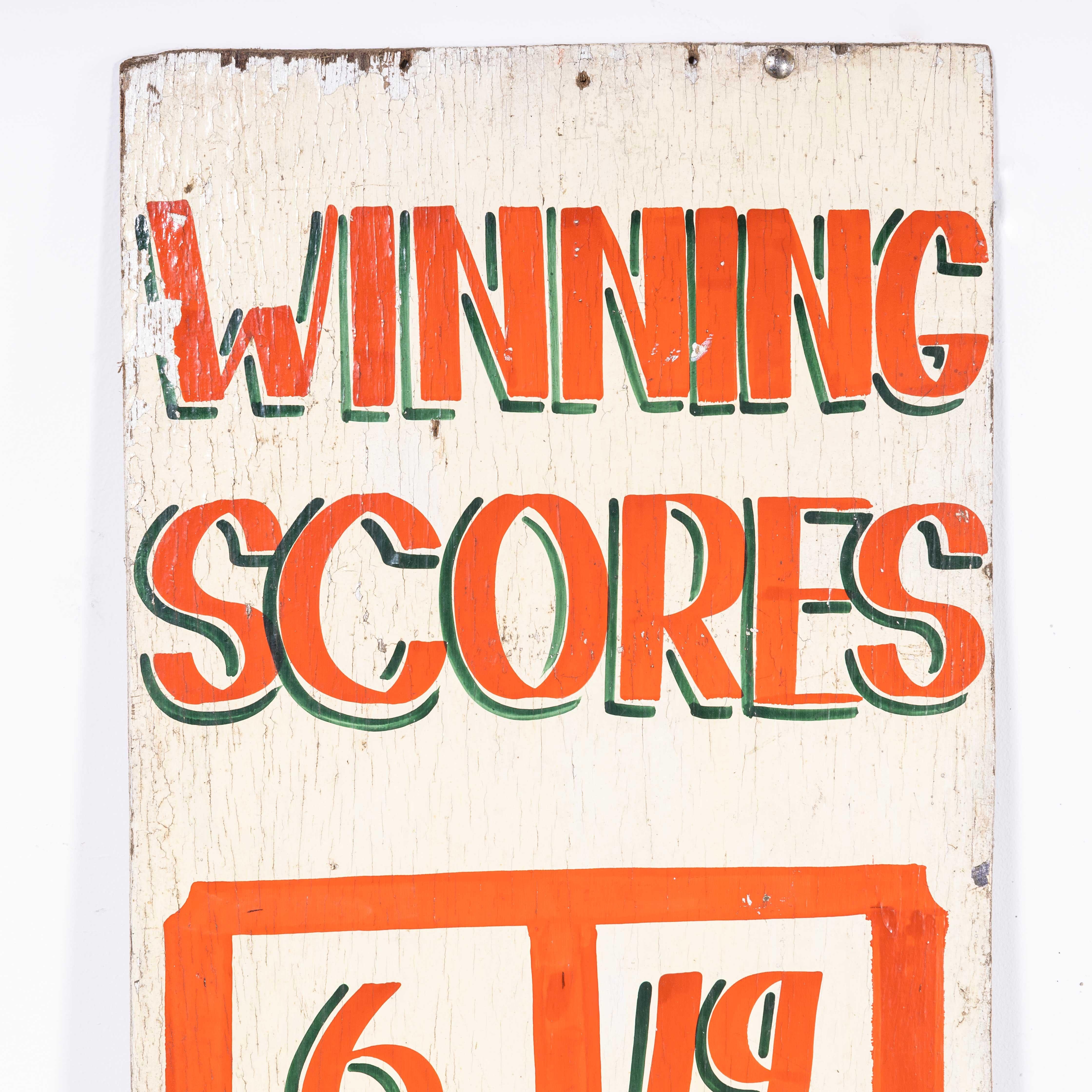 Wood 1950s Original Winning Scores Fairground Sign For Sale