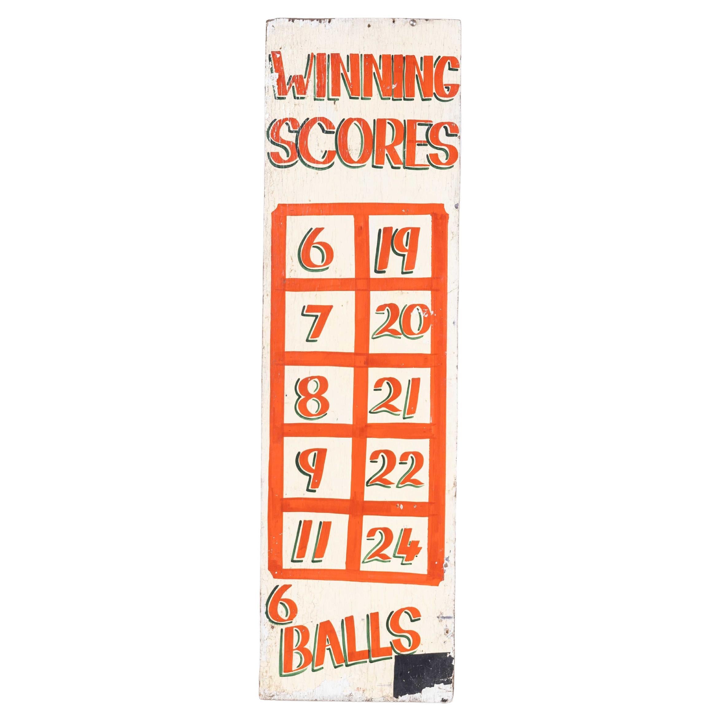1950s Original Winning Scores Fairground Sign For Sale