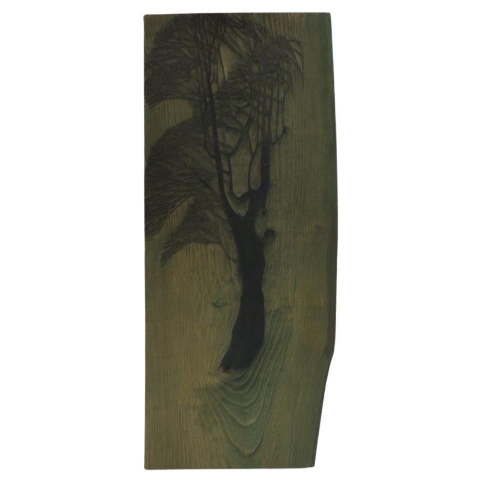 1950s Original Wood Carving Wooden Print Block by Pauline Jacobsen Tree