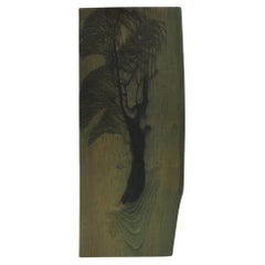 1950s Original Wood Carving Wooden Print Block by Pauline Jacobsen Tree