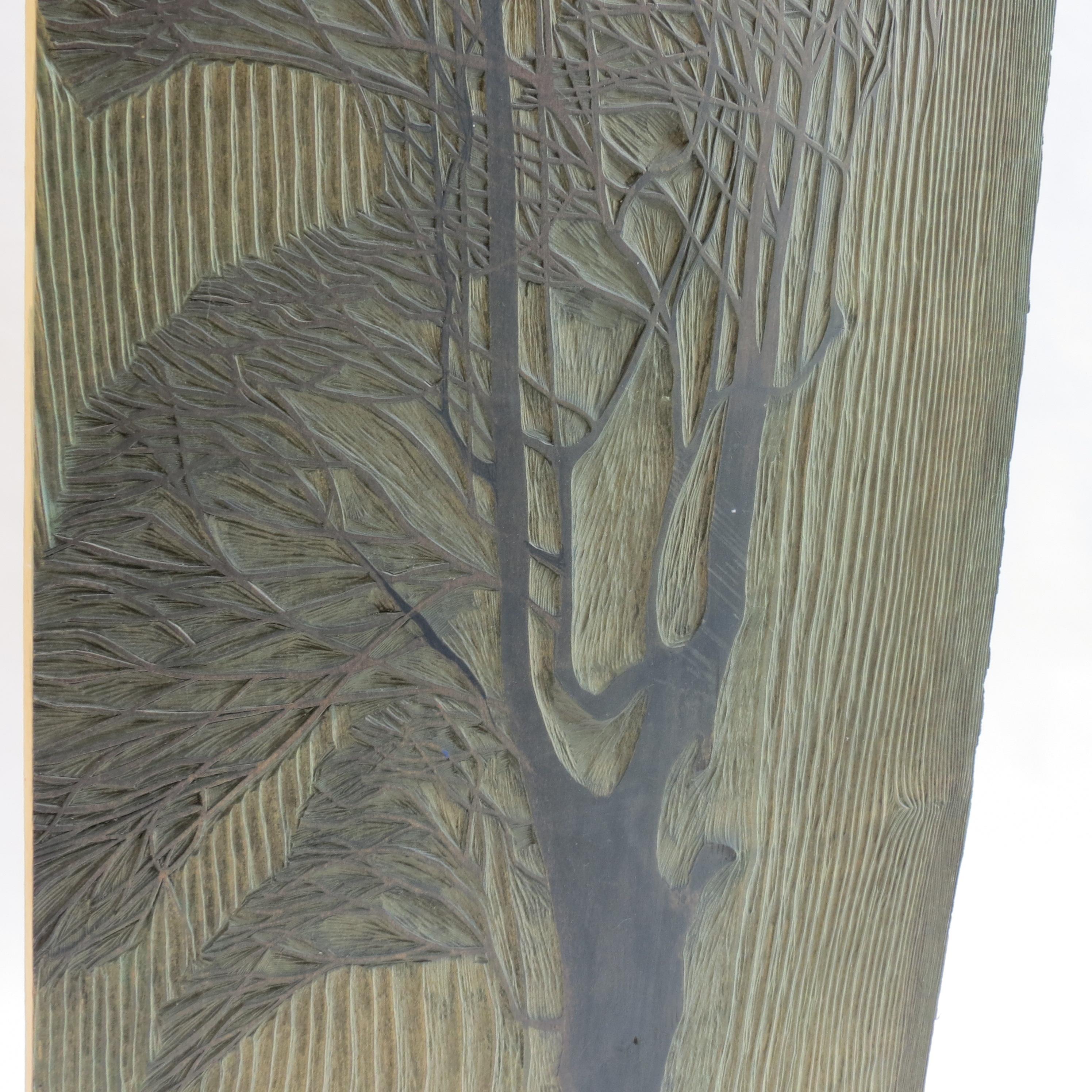 1950s Original Woodcut Carved Wooden Print Block by Pauline Jacobsen Tree For Sale 4