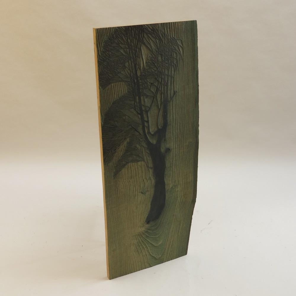 Scottish 1950s Original Woodcut Carved Wooden Print Block by Pauline Jacobsen Tree