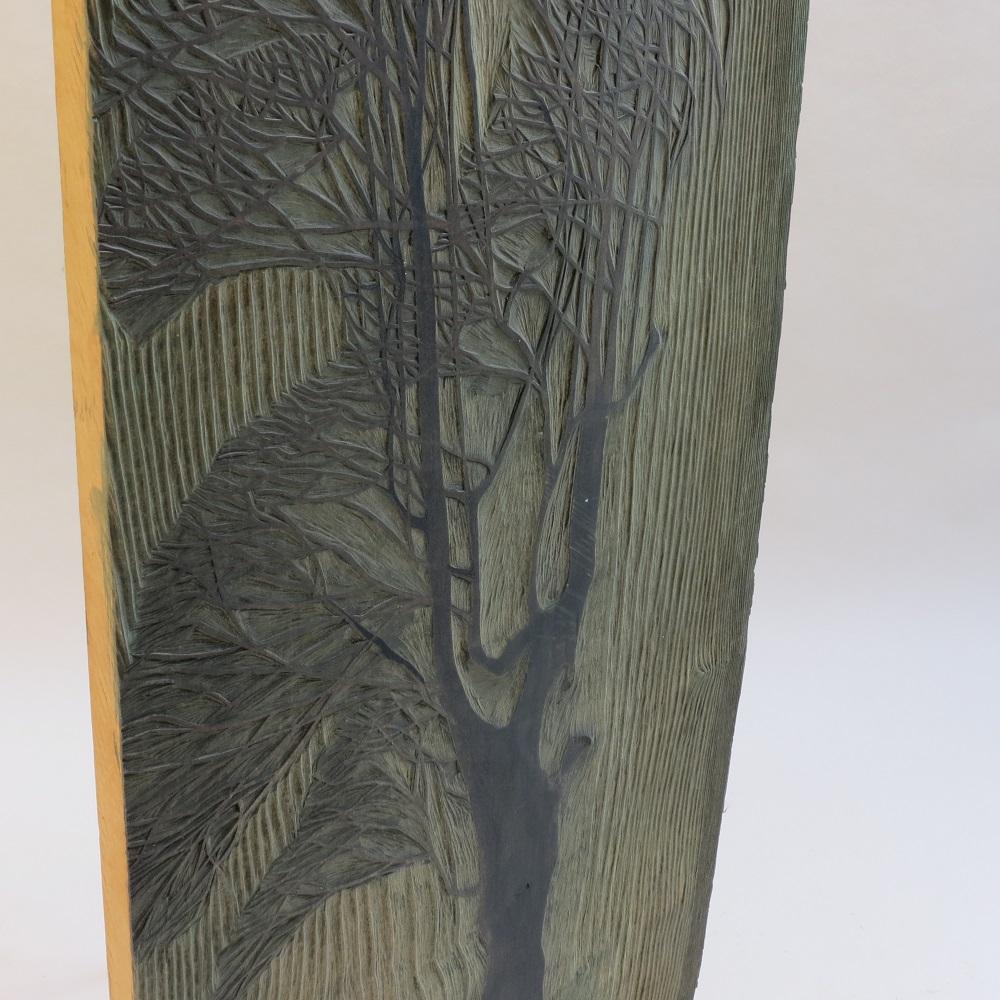 Hand-Carved 1950s Original Woodcut Carved Wooden Print Block by Pauline Jacobsen Tree For Sale