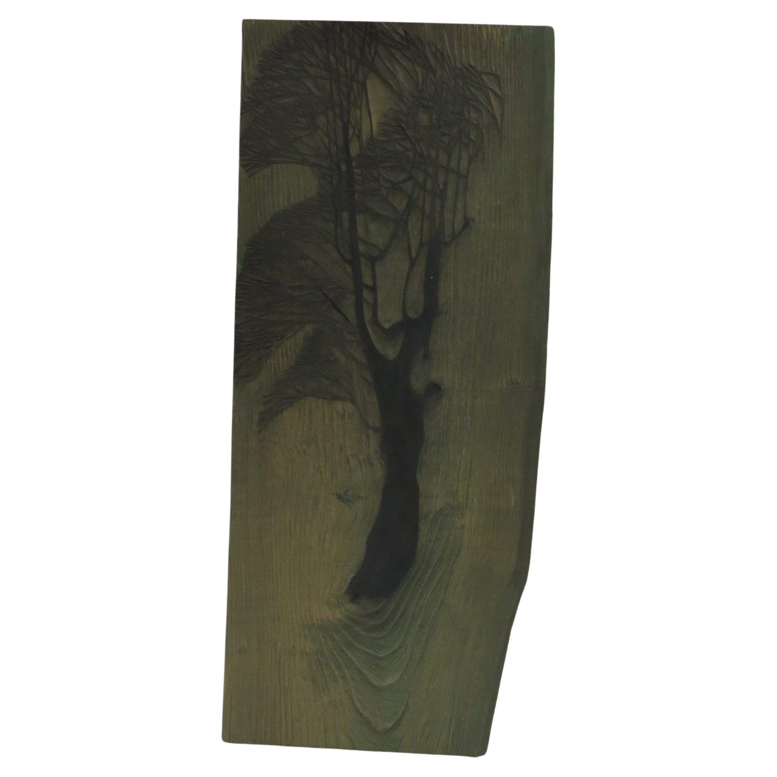 1950s Original Woodcut Carved Wooden Print Block by Pauline Jacobsen Tree For Sale