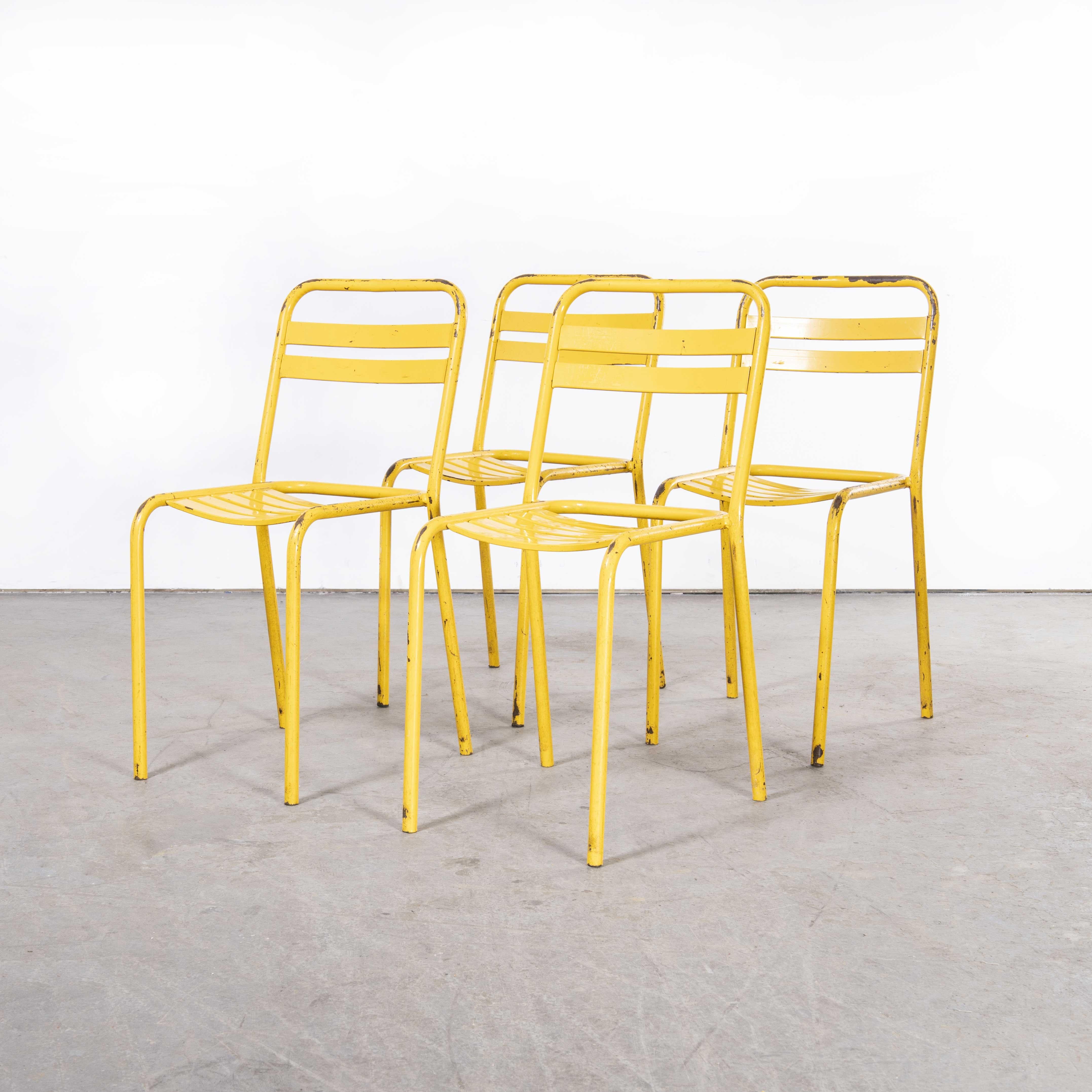 1950's Original Yellow French Tolix T2 Metal Café Dining Chairs - Pair In Good Condition In Hook, Hampshire