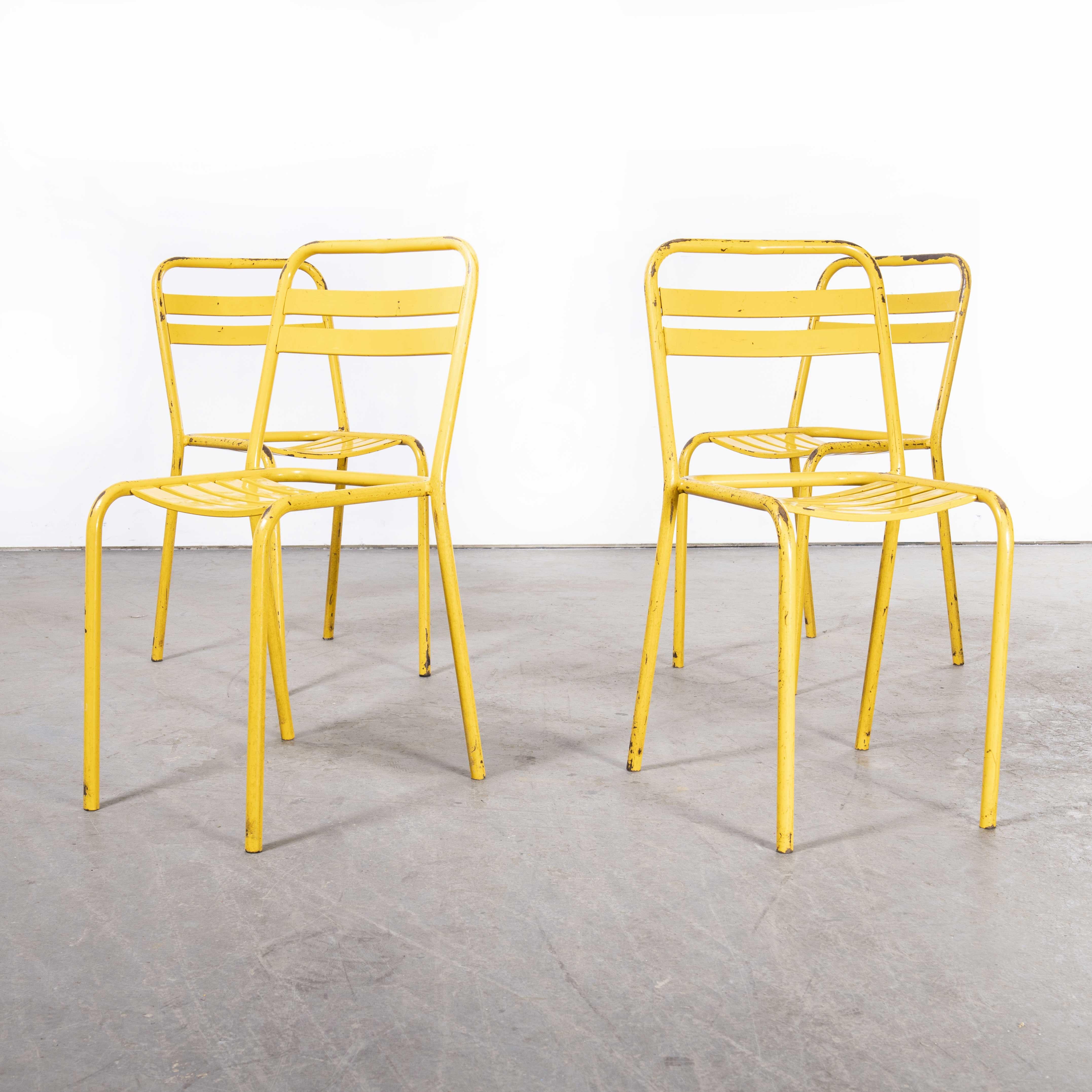 1950's Original Yellow French Tolix T2 Metal Café Dining Chairs - Pair 1