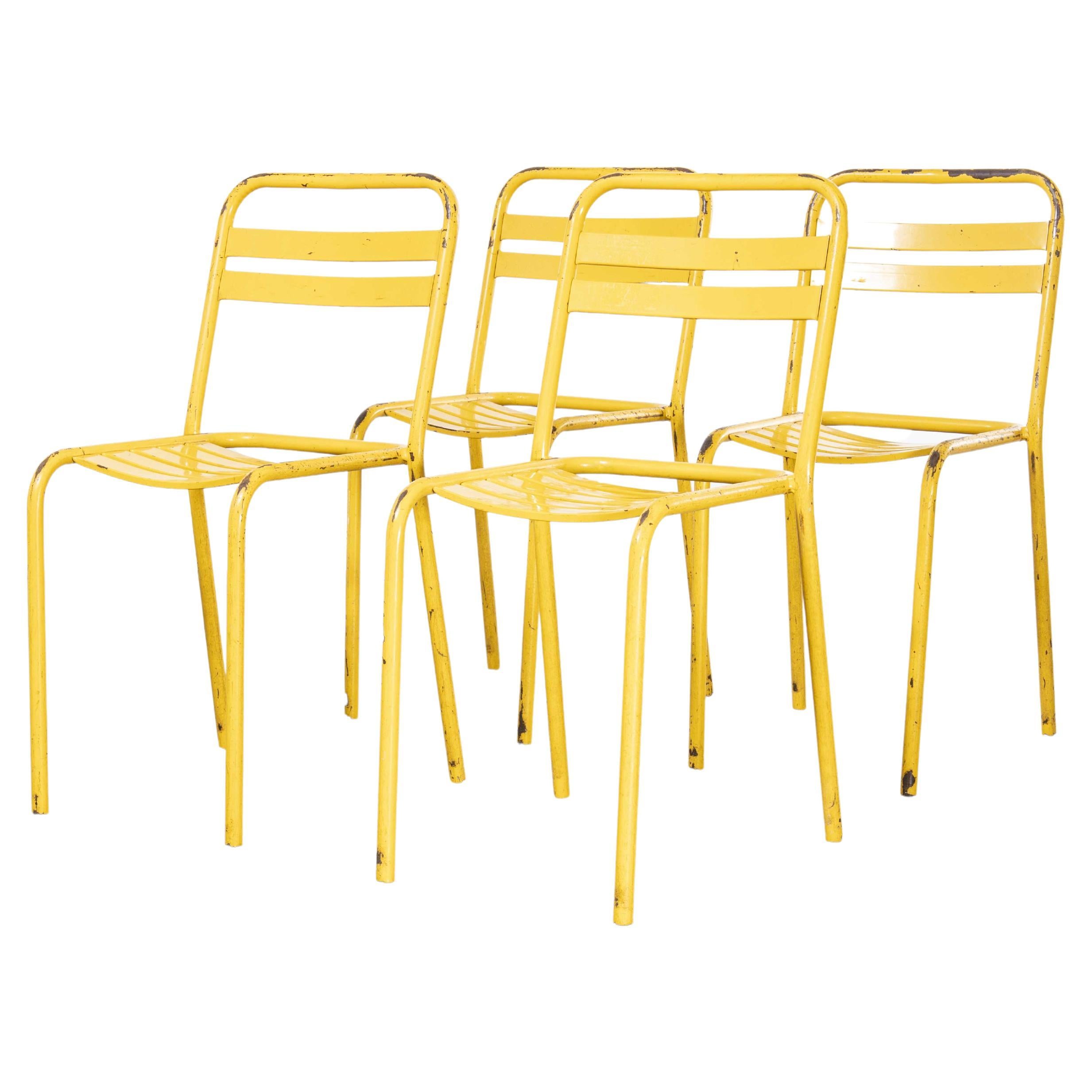 1950's Original Yellow French Tolix T2 Metal Outdoor Dining Chairs, Set of Four