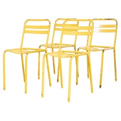 1950's Original Yellow French Tolix T2 Metal Outdoor Dining Chairs, Set of Four