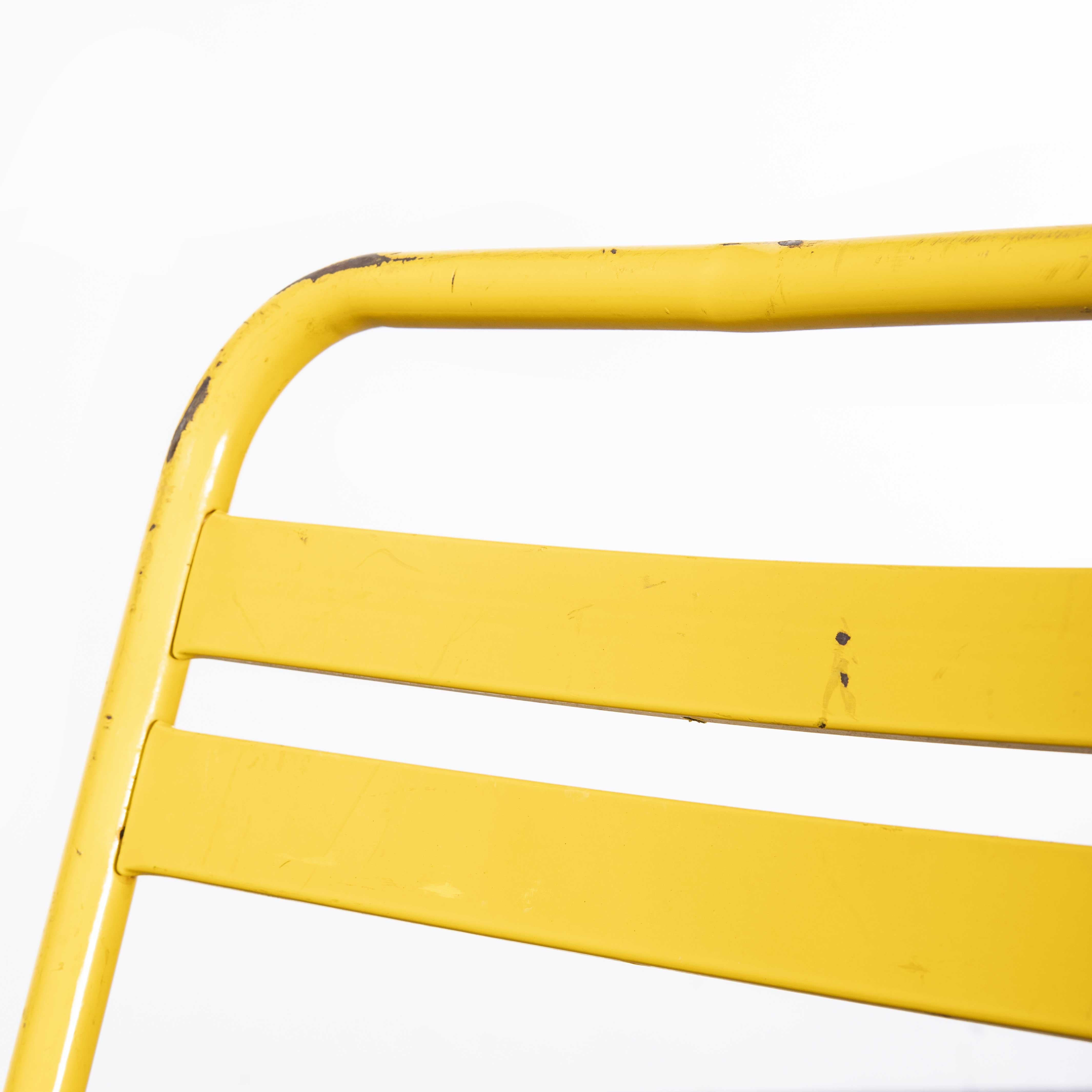 1950's Original Yellow French Tolix T2 Metal Outdoor Dining Chairs, Set of Six In Good Condition In Hook, Hampshire