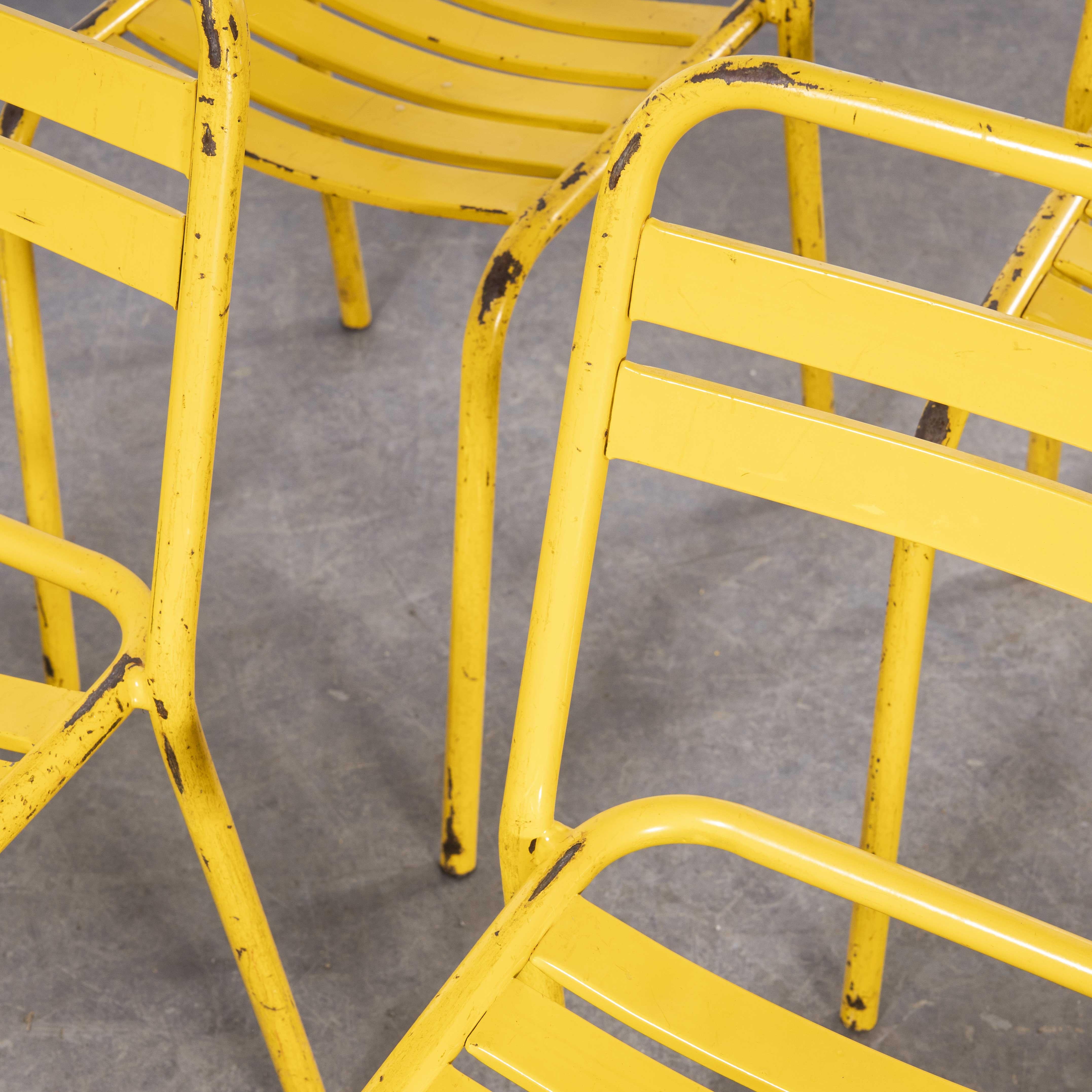 1950's Original Yellow French Tolix T2 Metal Outdoor Dining Chairs, Set of Six 3