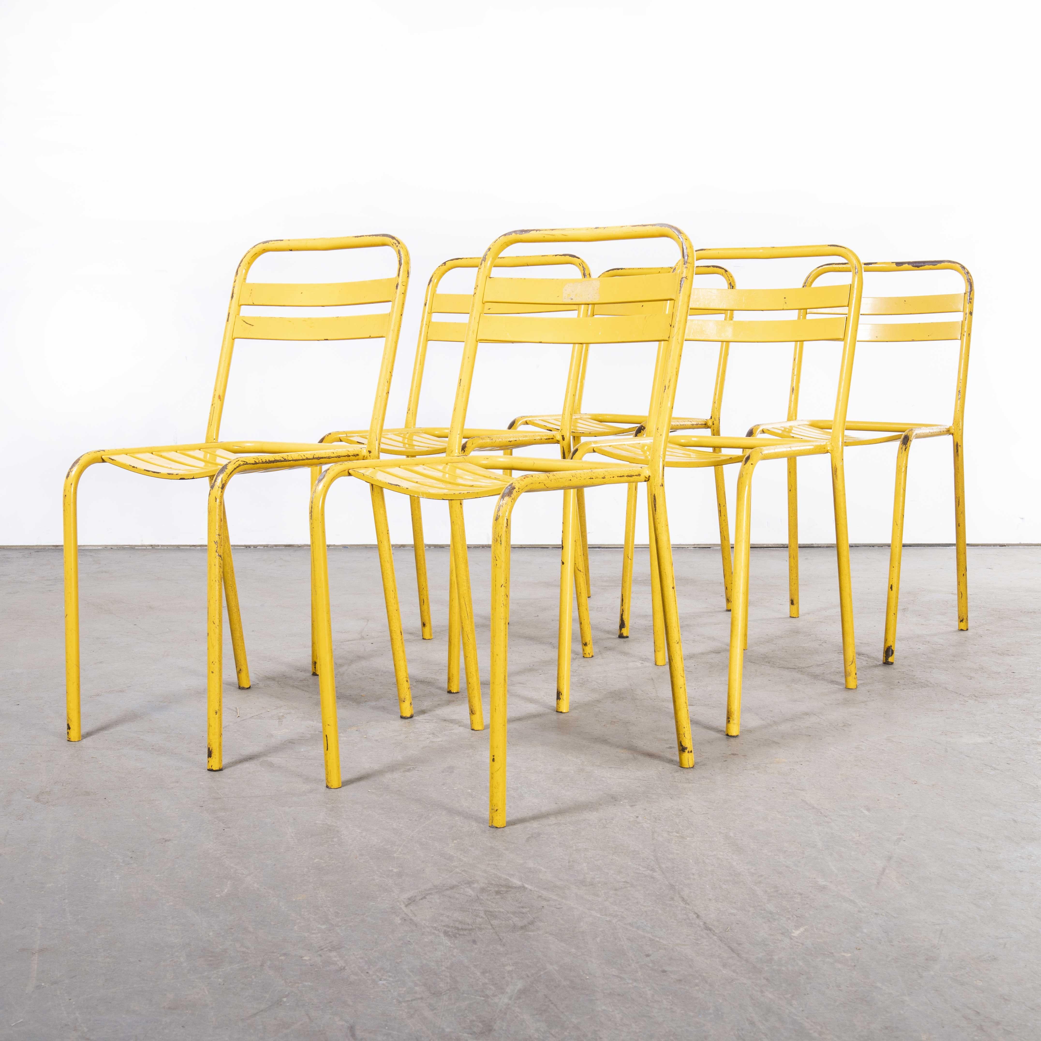 1950's Original Yellow French Tolix T2 Metal Outdoor Dining Chairs, Set of Six 4