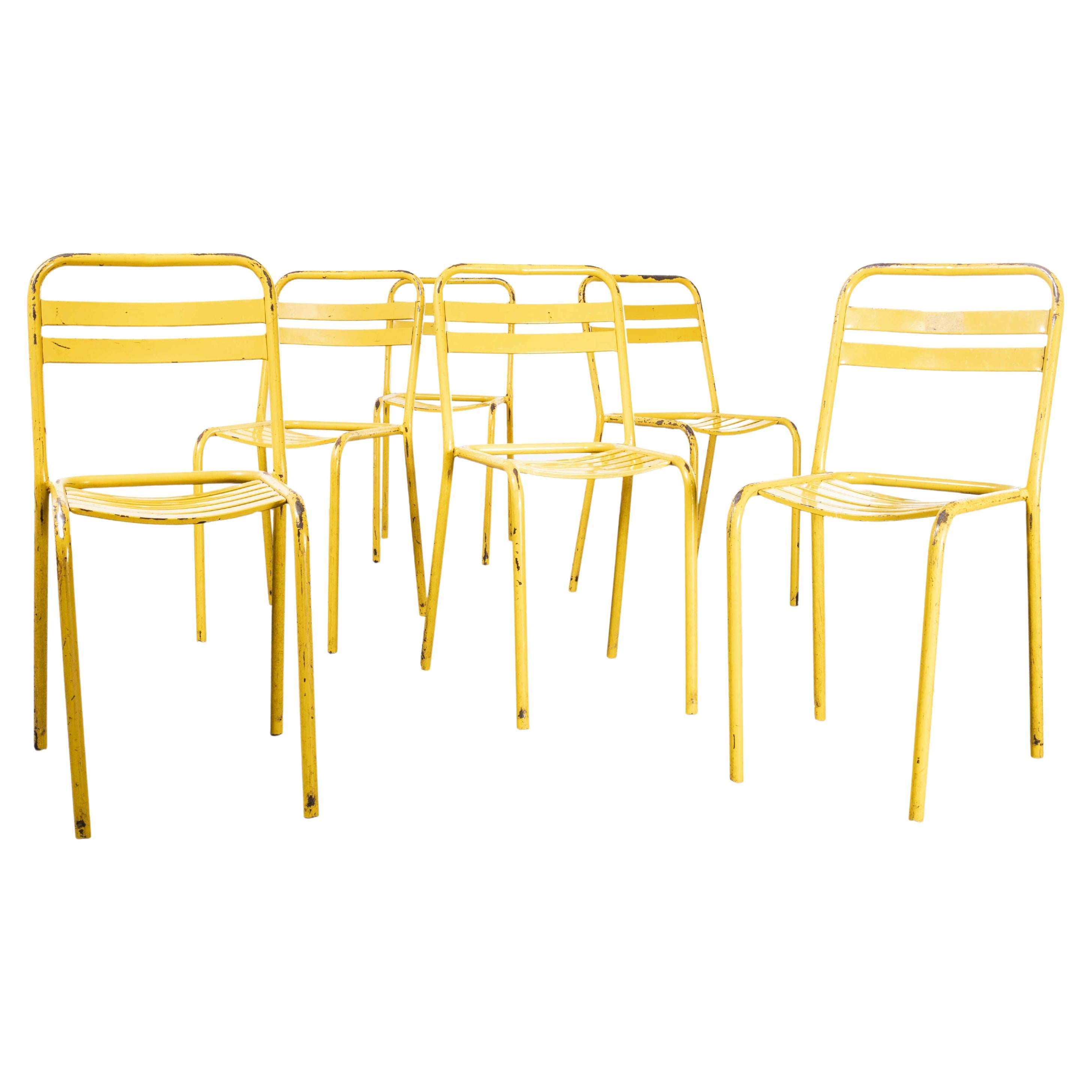1950's Original Yellow French Tolix T2 Metal Outdoor Dining Chairs, Set of Six