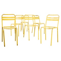 1950's Original Yellow French Tolix T2 Metal Outdoor Dining Chairs, Set of Six