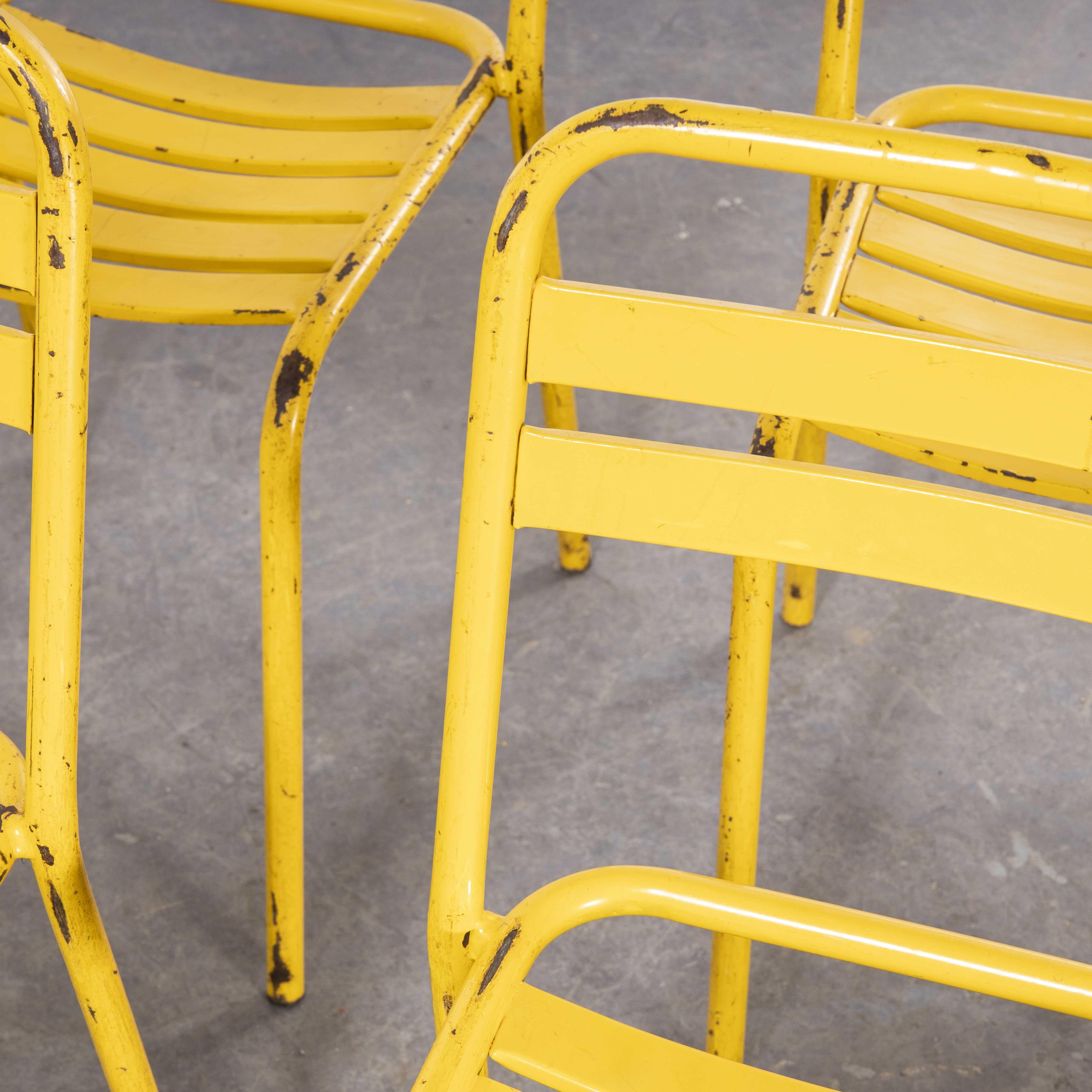 1950's Original Yellow French Tolix T2 Metal Café Dining Chairs - Pair For Sale 1