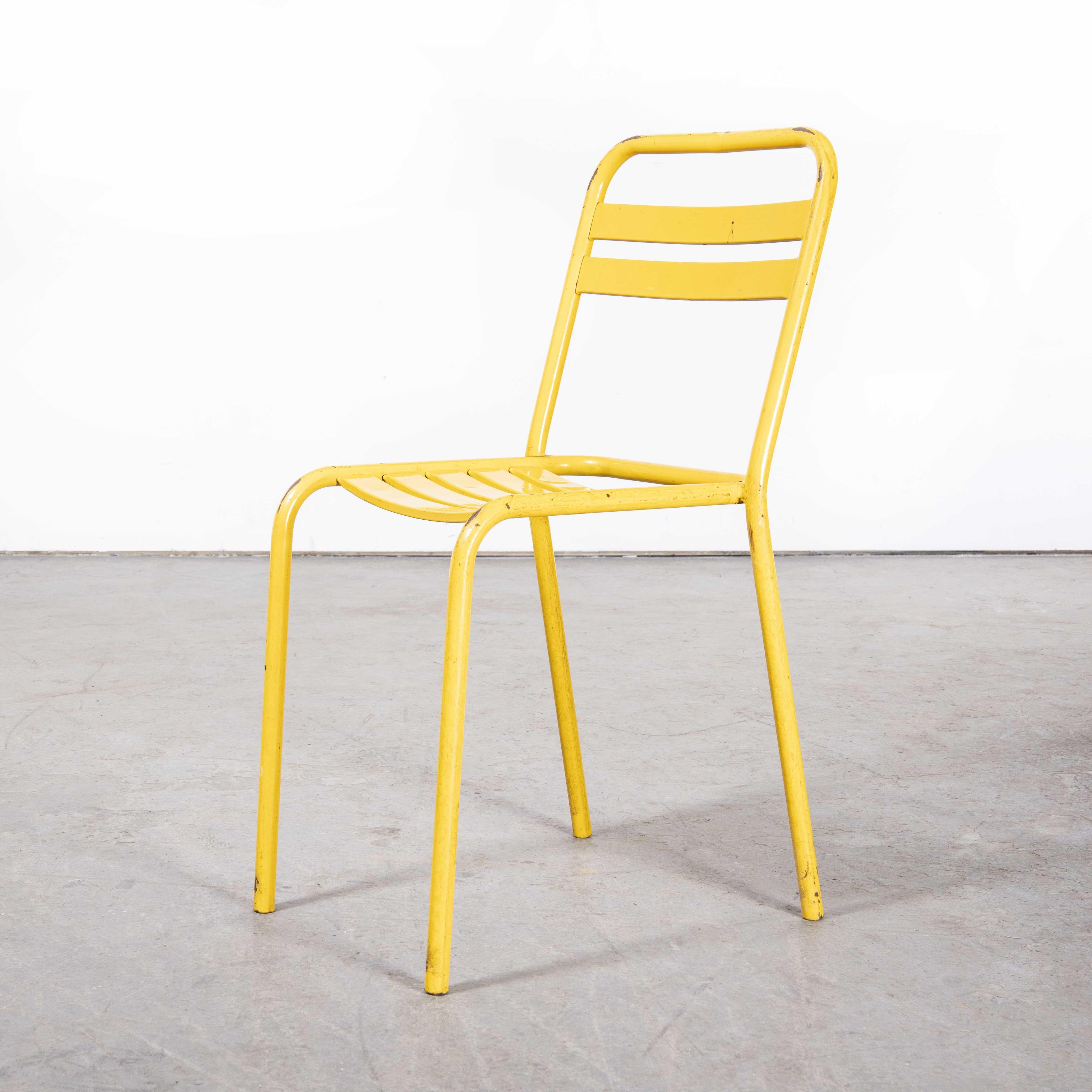 1950's Original Yellow French Tolix T2 Metal Café Dining Chairs - Pair For Sale 2