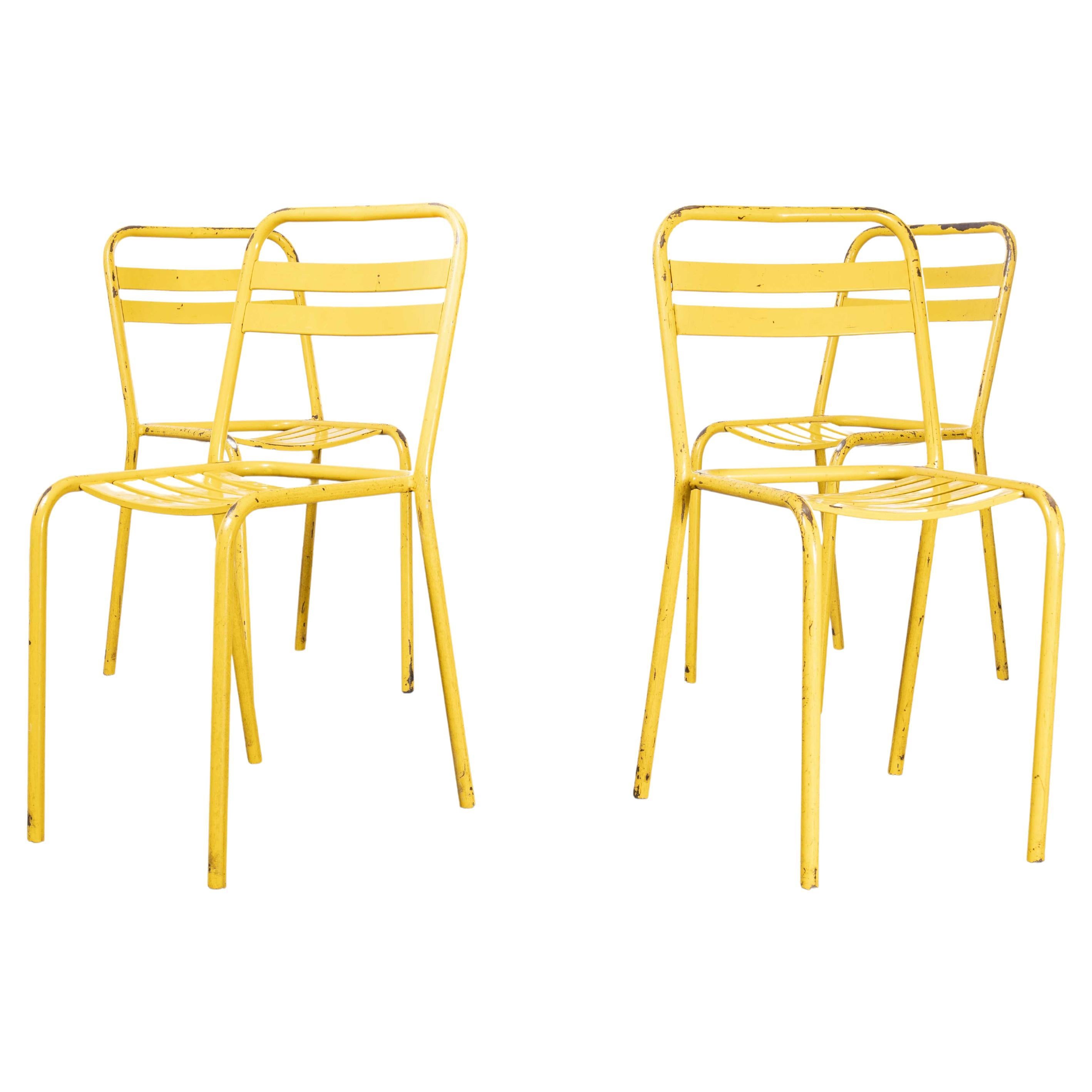 1950's Original Yellow French Tolix T2 Metal Café Dining Chairs - Pair