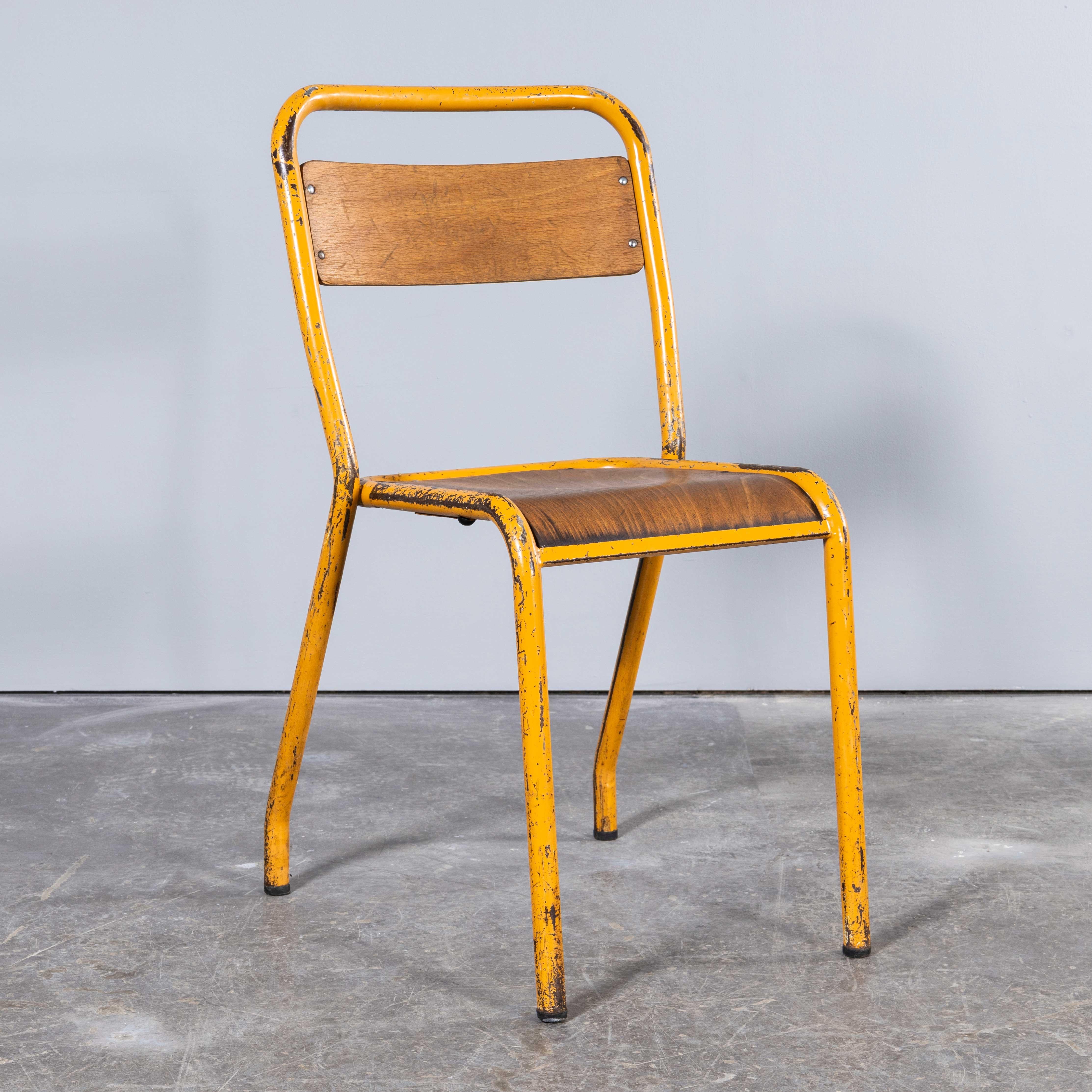 1950's Original Gelbe Französisch Tolix Holz Sitz Metall Bistro Esszimmerstuhl - groß  im Angebot 10