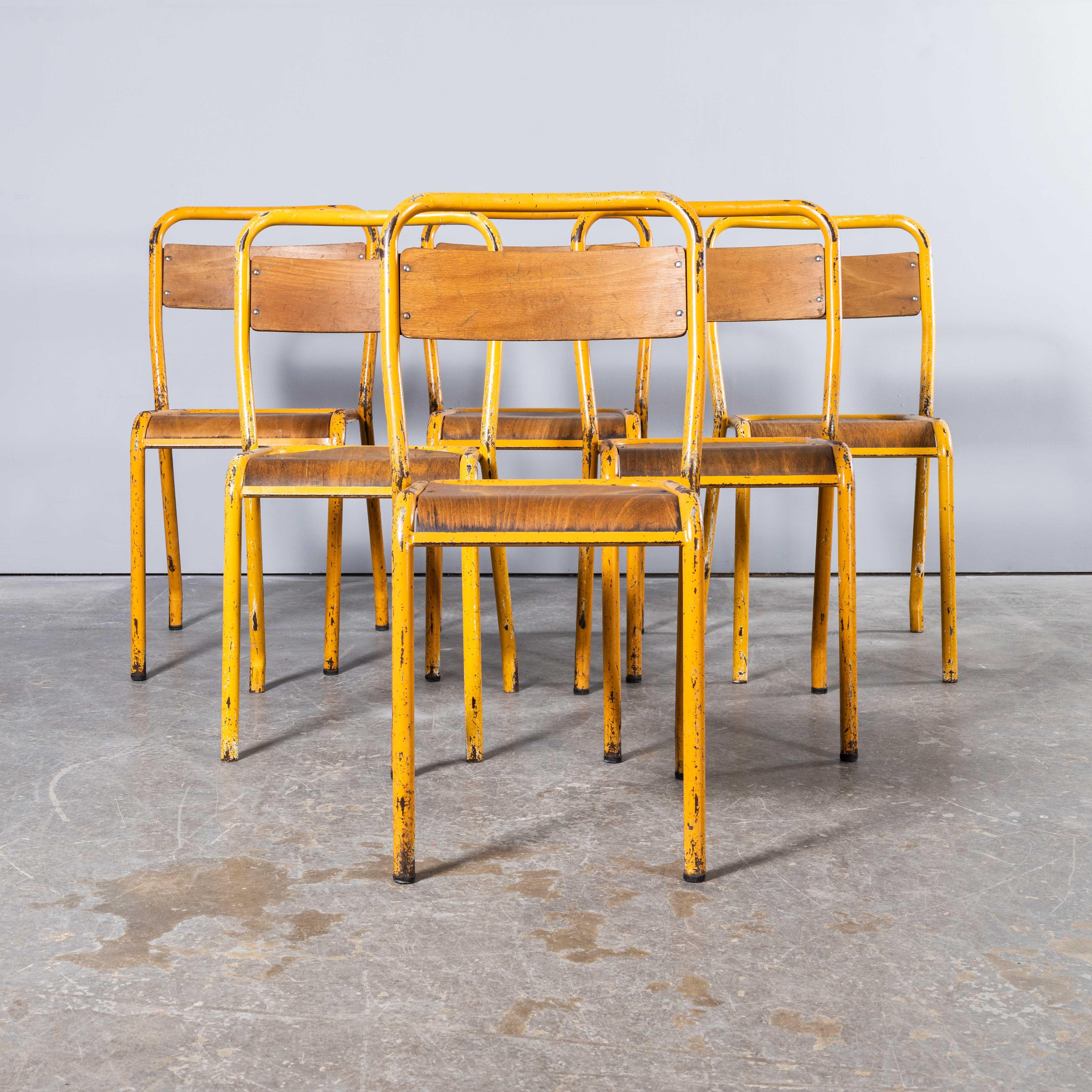 1950's Original Yellow French Tolix Wood Seat Metal Bistro Dining Chair - Large  For Sale 1