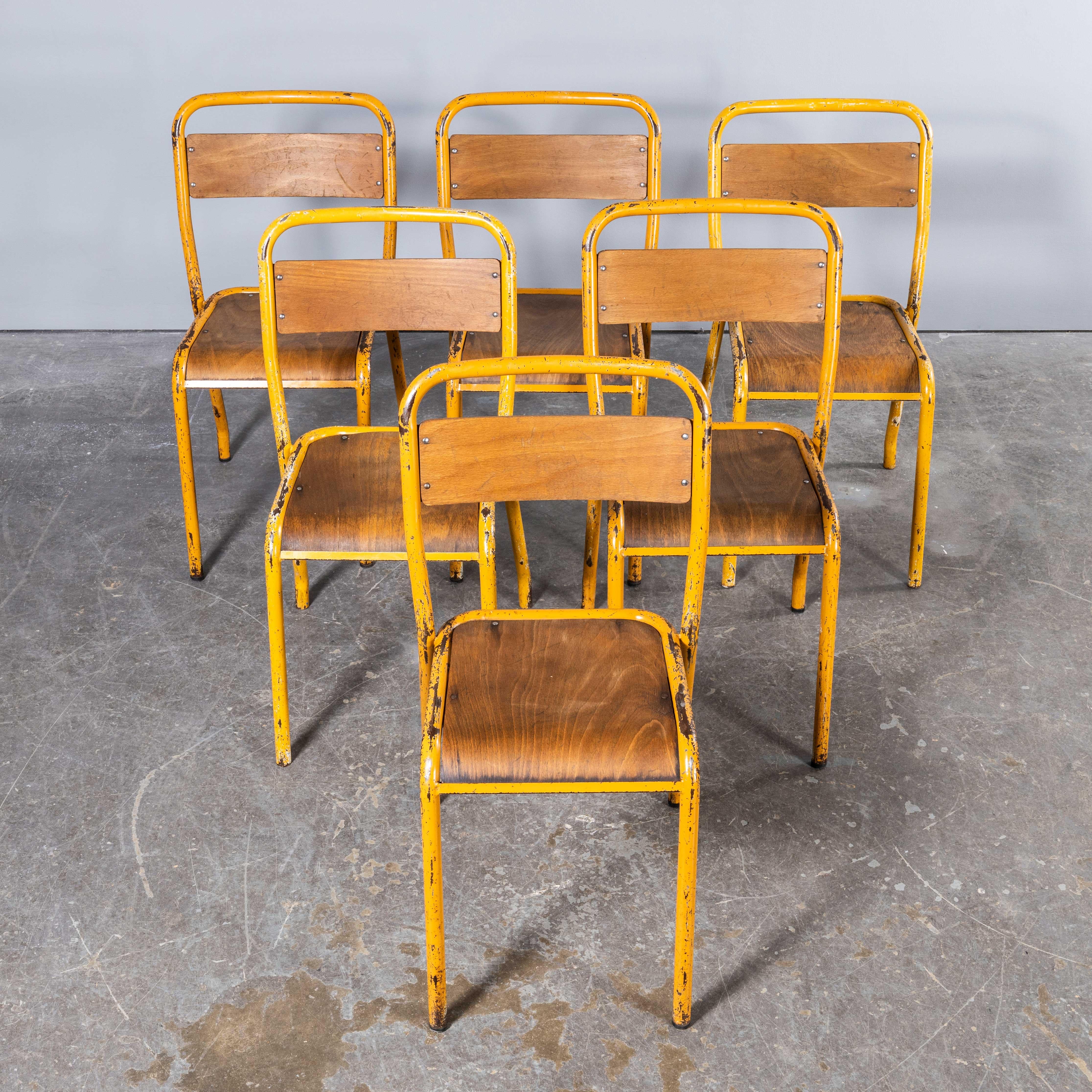 1950's Original Yellow French Tolix Wood Seat Metal Bistro Dining Chair - Large  For Sale 2