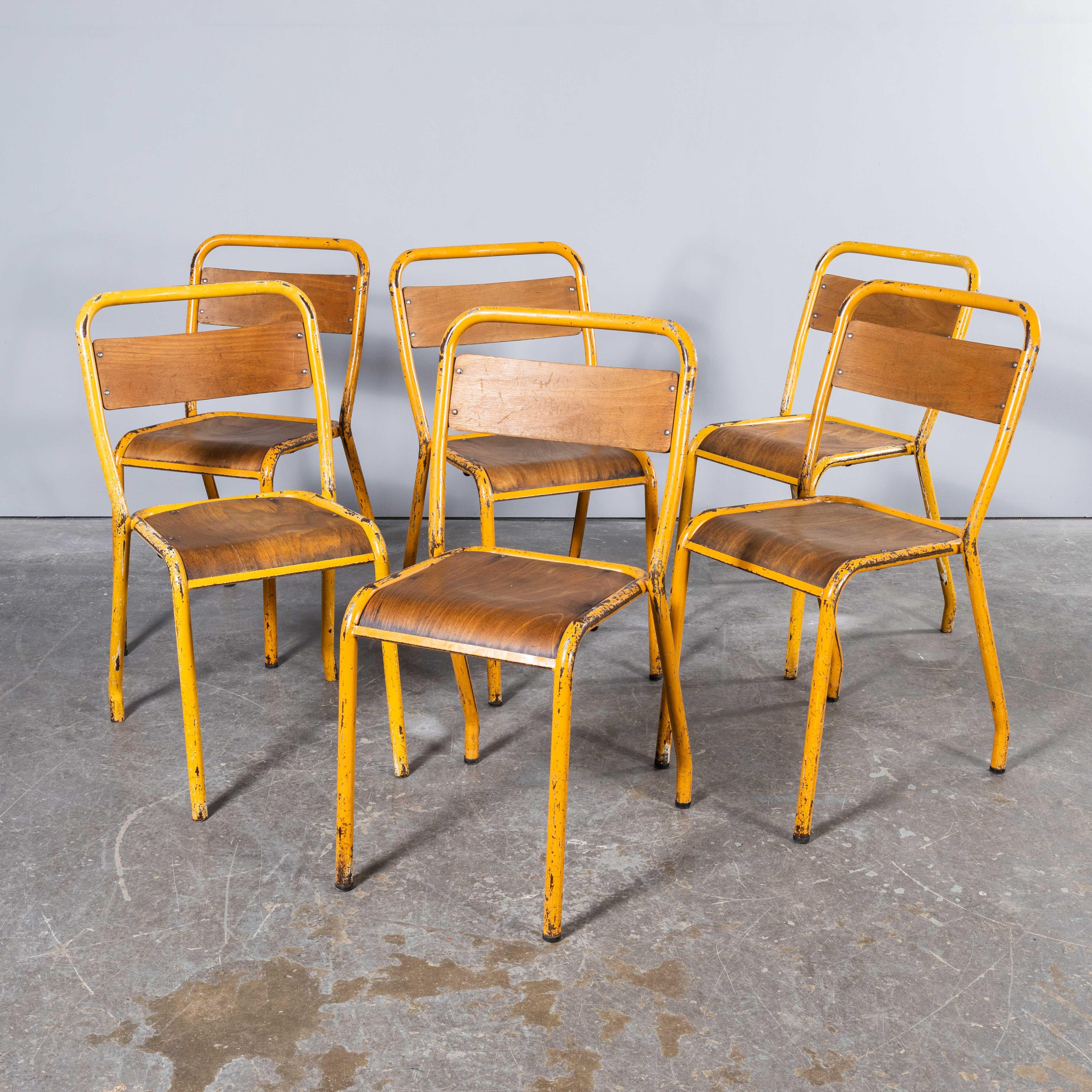 1950's Original Yellow French Tolix Wood Seat Metal Bistro Dining Chair - Large  For Sale 3