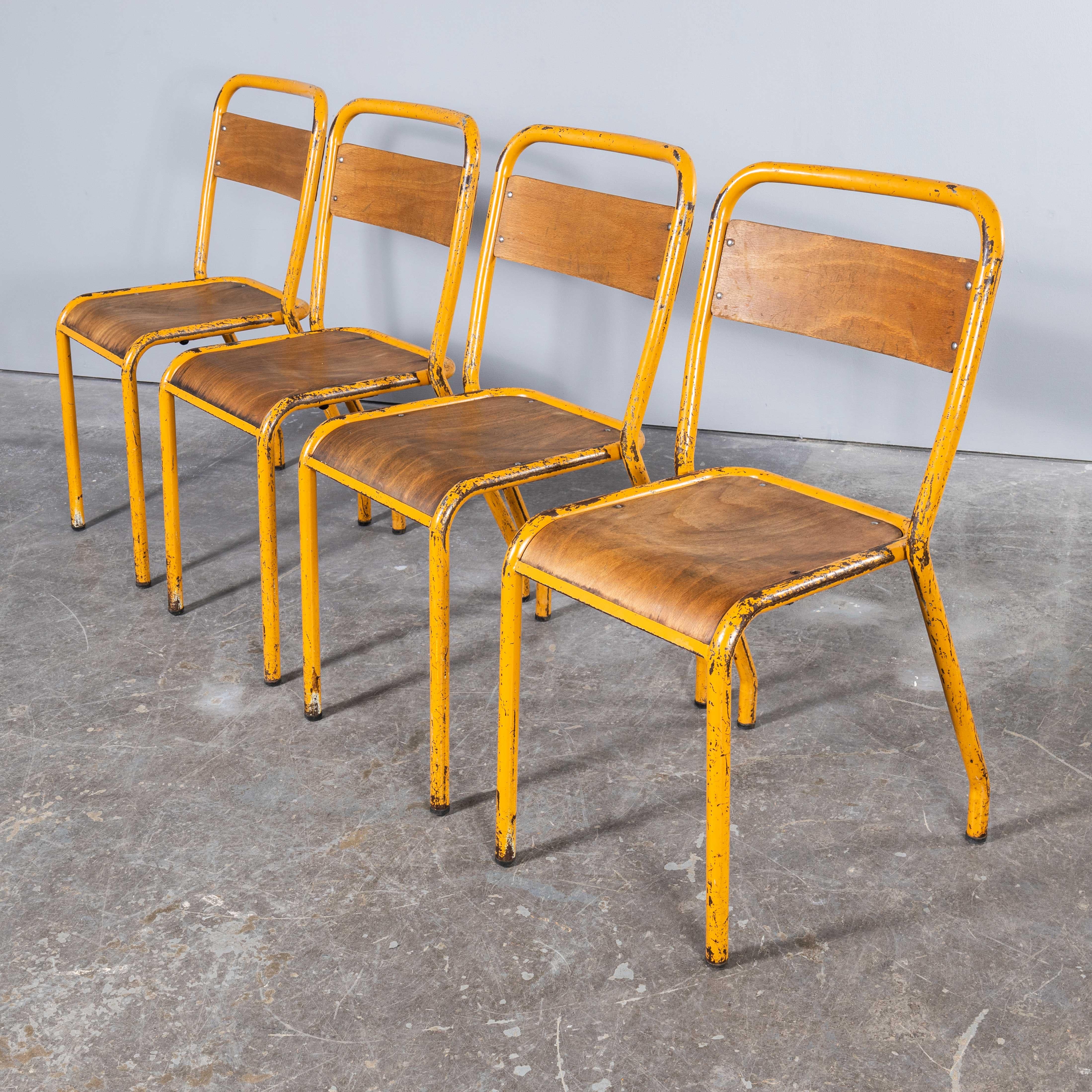 1950's Original Yellow French Tolix Wood Seat Metal Bistro Dining Chair - Large  For Sale 4