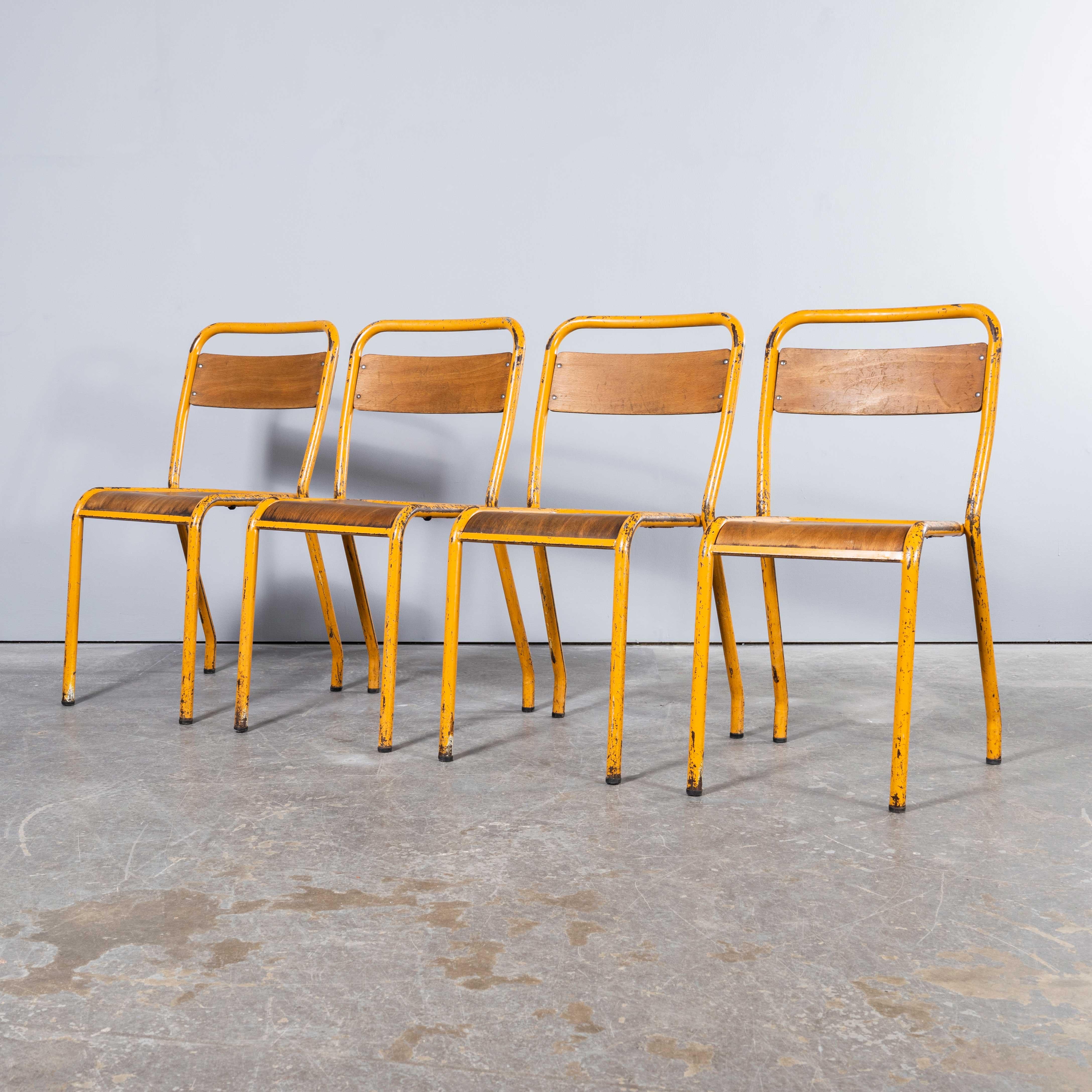 1950's Original Yellow French Tolix Wood Seat Metal Bistro Dining Chair - Large  For Sale 5