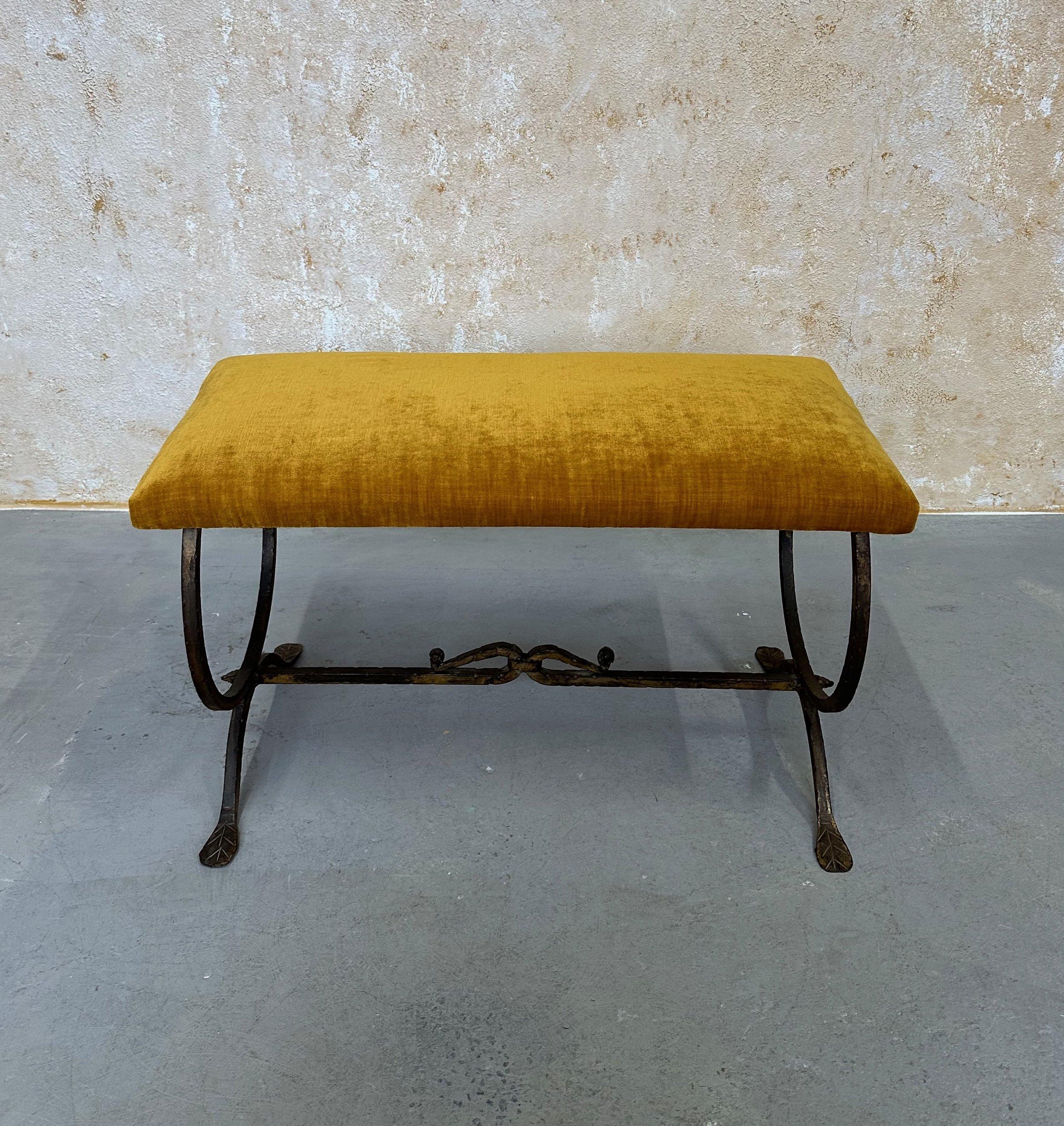 Mid-20th Century 1950's Ornate Spanish Gilt Iron Bench  For Sale