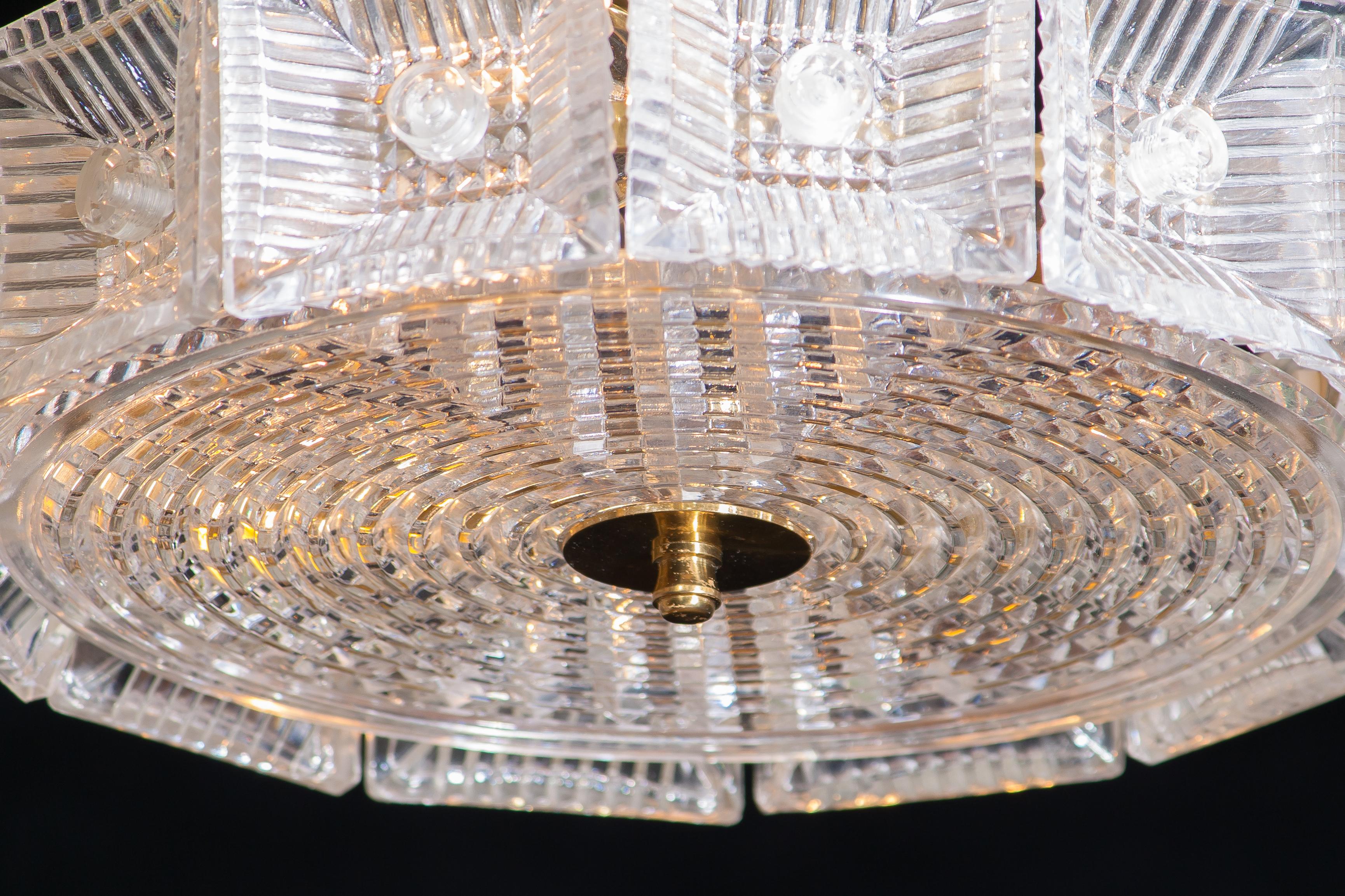 1950s Orrefors Crystal and Brass Flush Mount or Pendant, Carl Fagerlund, Sweden In Excellent Condition In Silvolde, Gelderland