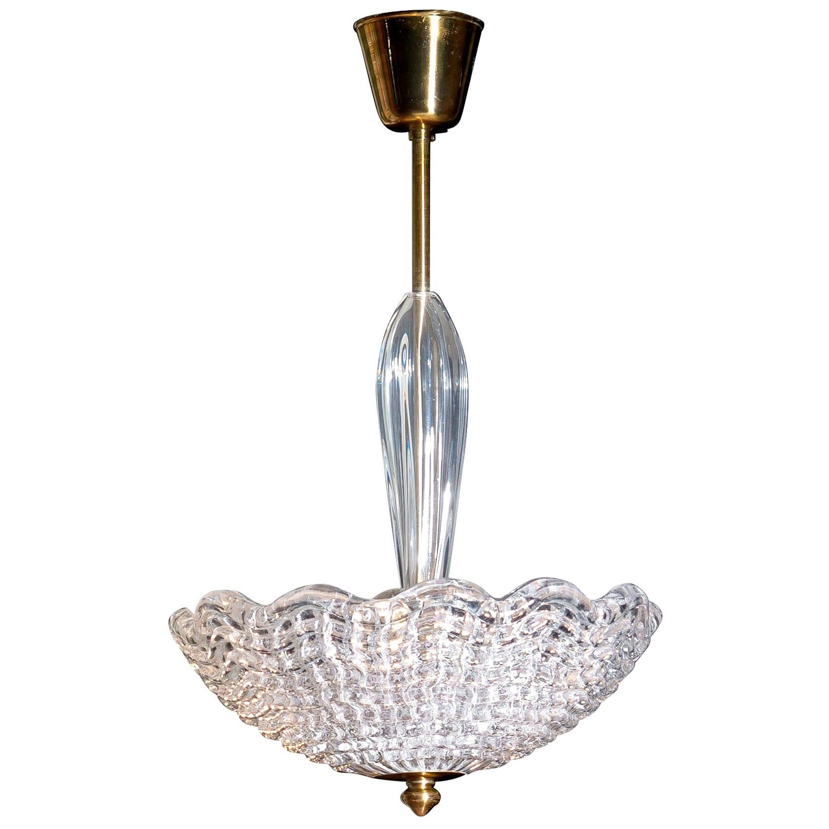 1950s Orrefors Crystal Bowl Shaped Pendant Designed by Carl Fagerlund