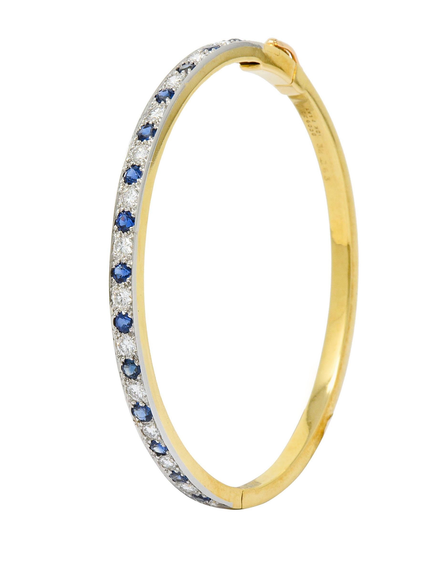 1950s Oscar Heyman Sapphire Diamond 18 Karat Gold Platinum Bangle Bracelet 4