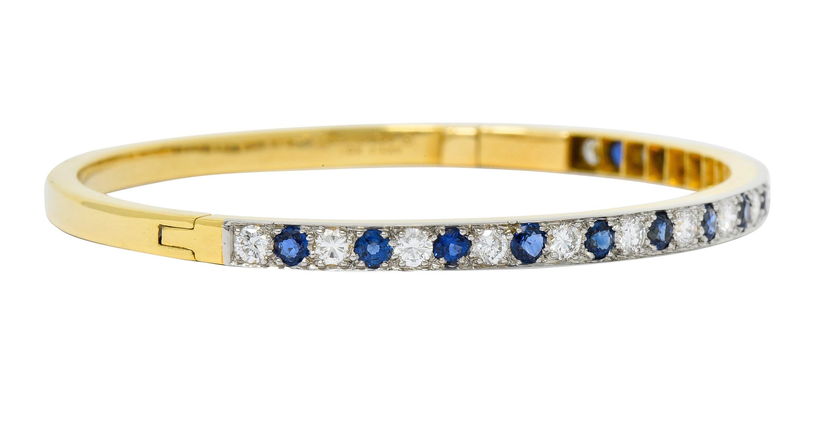 Retro 1950s Oscar Heyman Sapphire Diamond 18 Karat Gold Platinum Bangle Bracelet