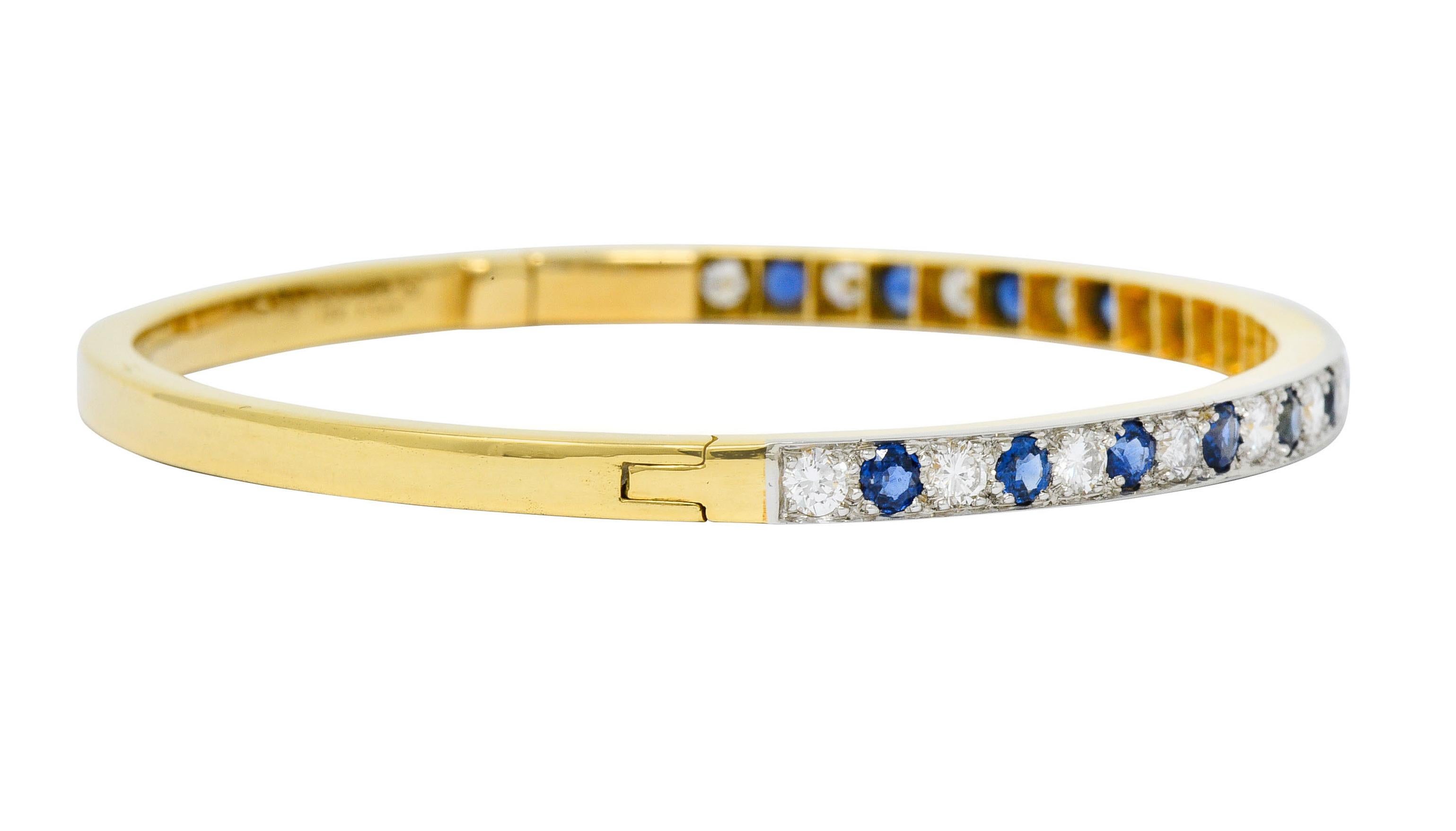 Brilliant Cut 1950s, Oscar Heyman Sapphire Diamond 18 Karat Gold Platinum Bangle Bracelet