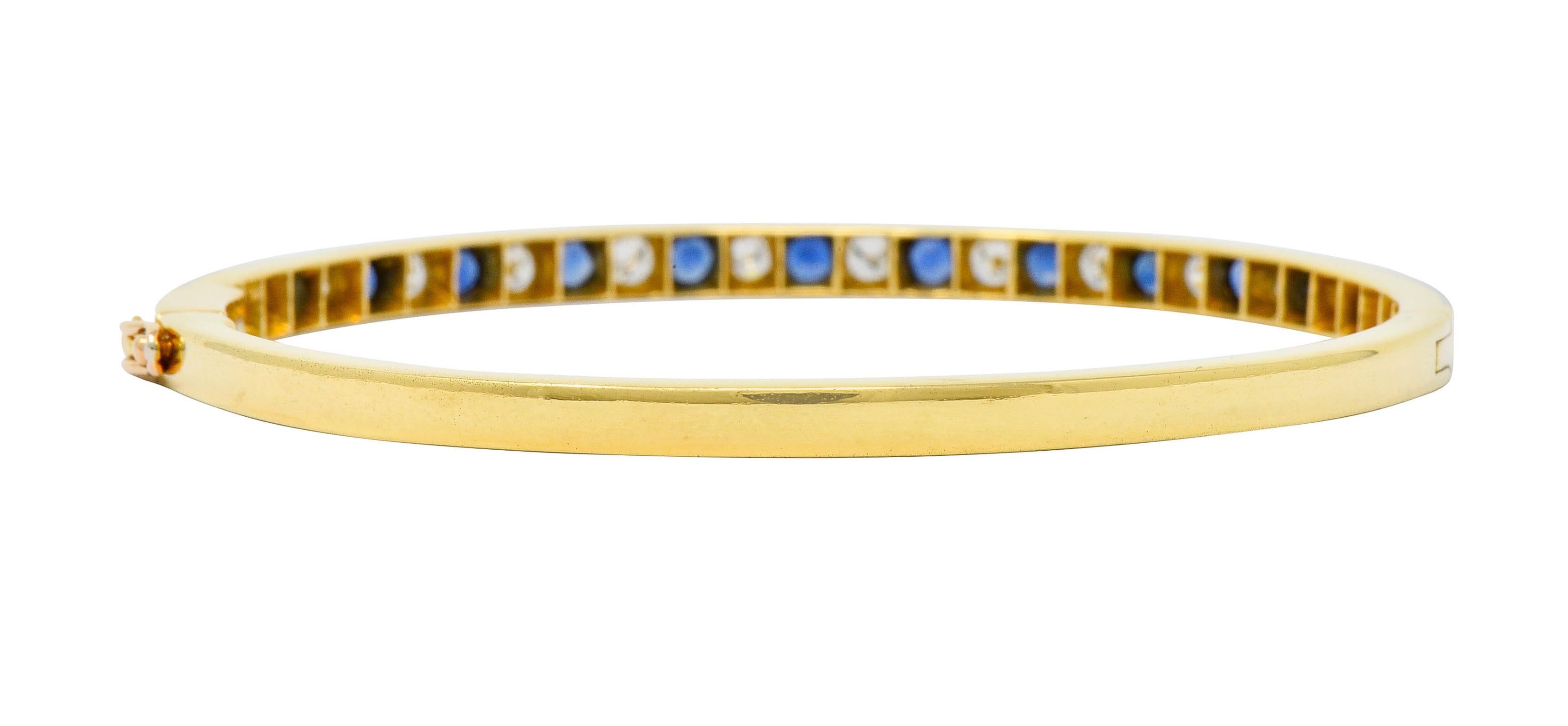 1950s Oscar Heyman Sapphire Diamond 18 Karat Gold Platinum Bangle Bracelet In Excellent Condition In Philadelphia, PA