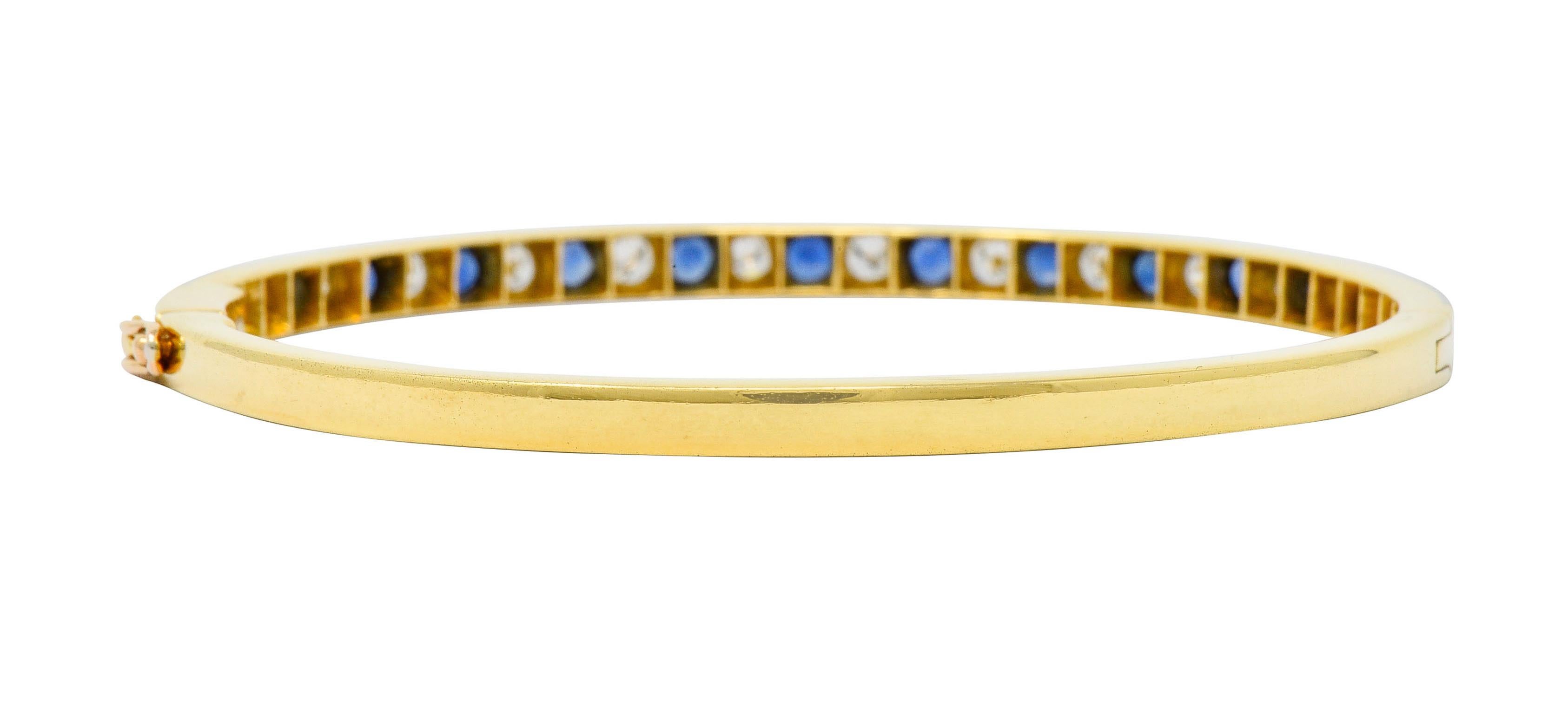 1950s, Oscar Heyman Sapphire Diamond 18 Karat Gold Platinum Bangle Bracelet In Excellent Condition In Philadelphia, PA