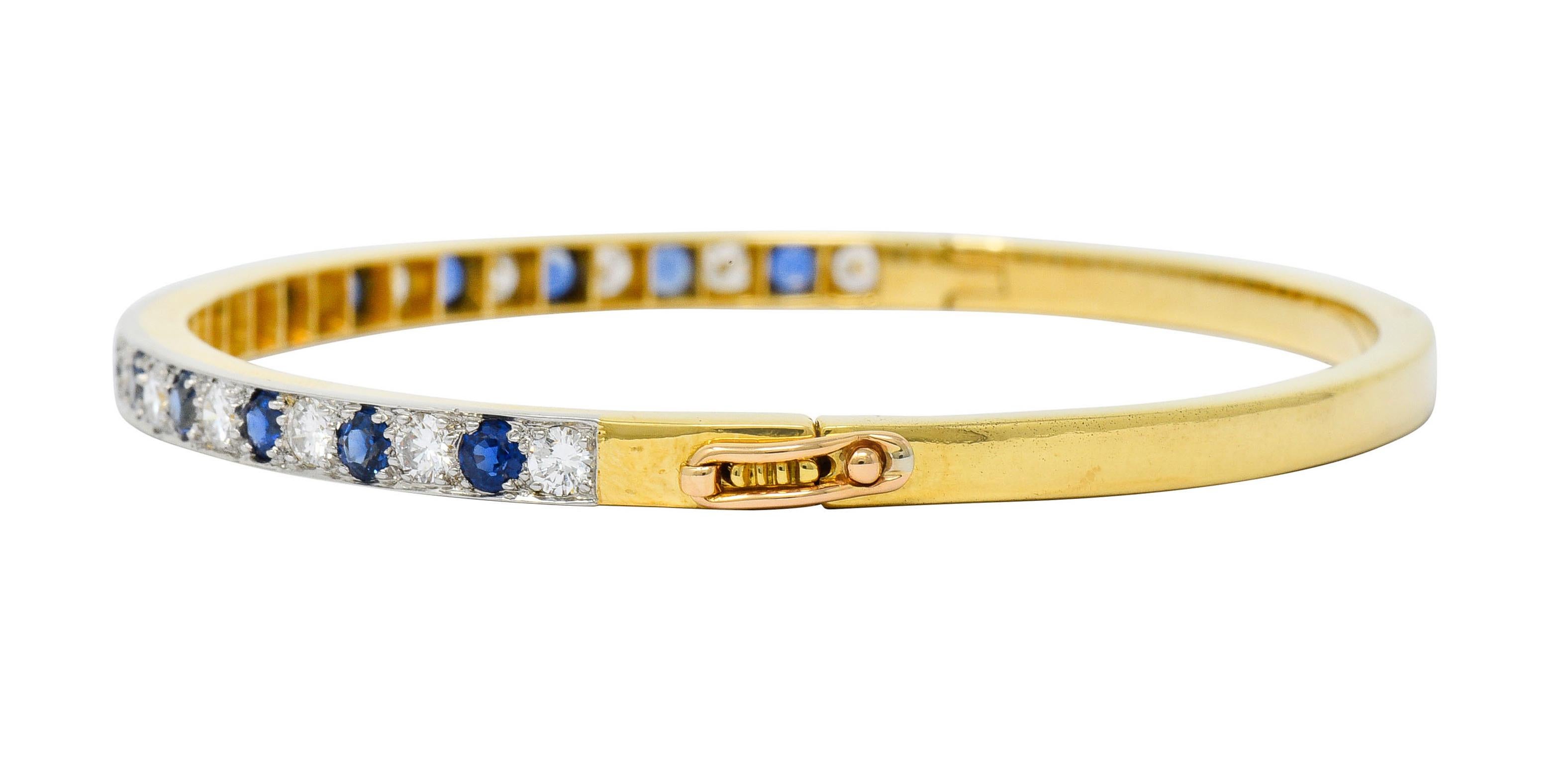 Women's or Men's 1950s Oscar Heyman Sapphire Diamond 18 Karat Gold Platinum Bangle Bracelet