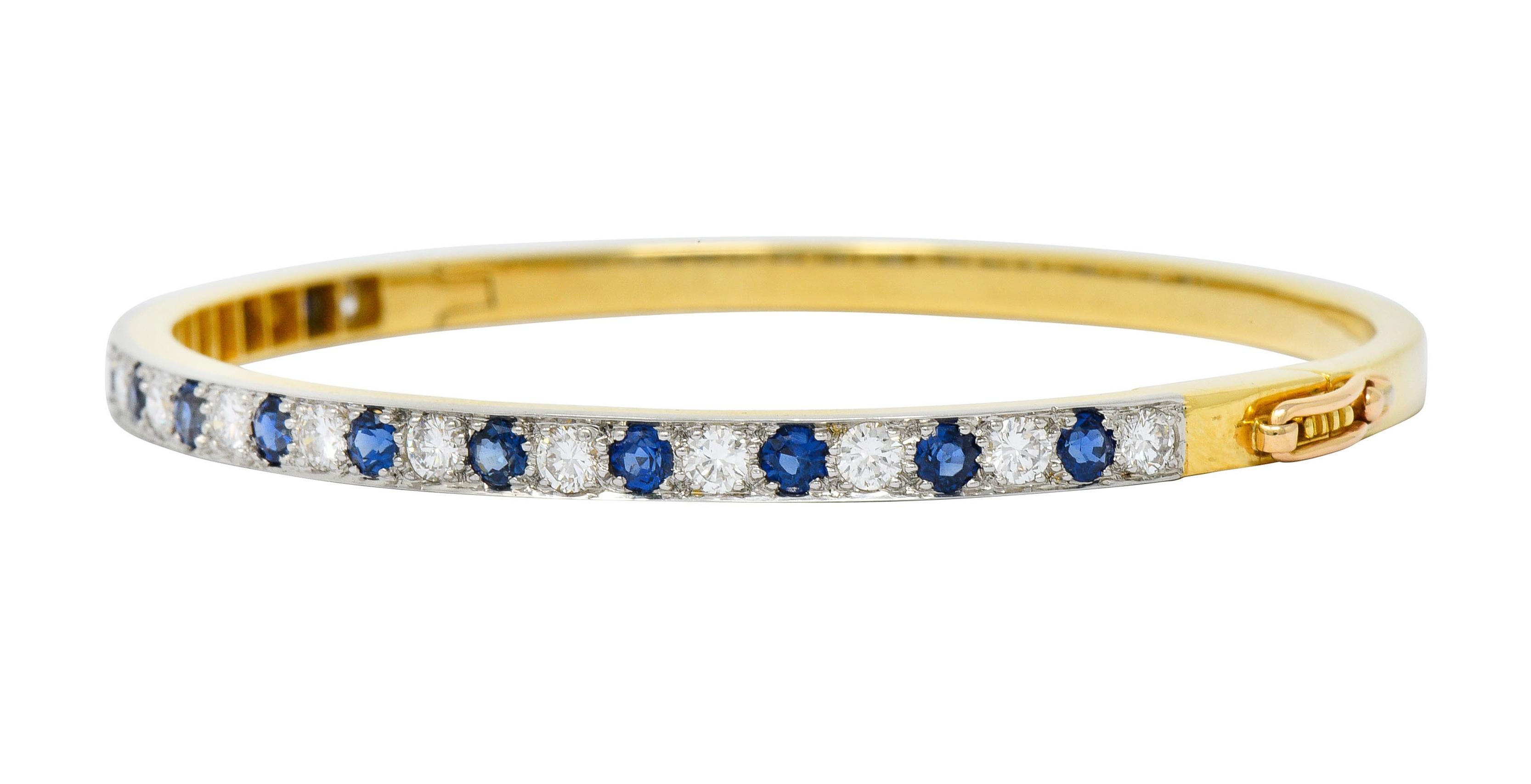 1950s, Oscar Heyman Sapphire Diamond 18 Karat Gold Platinum Bangle Bracelet 1