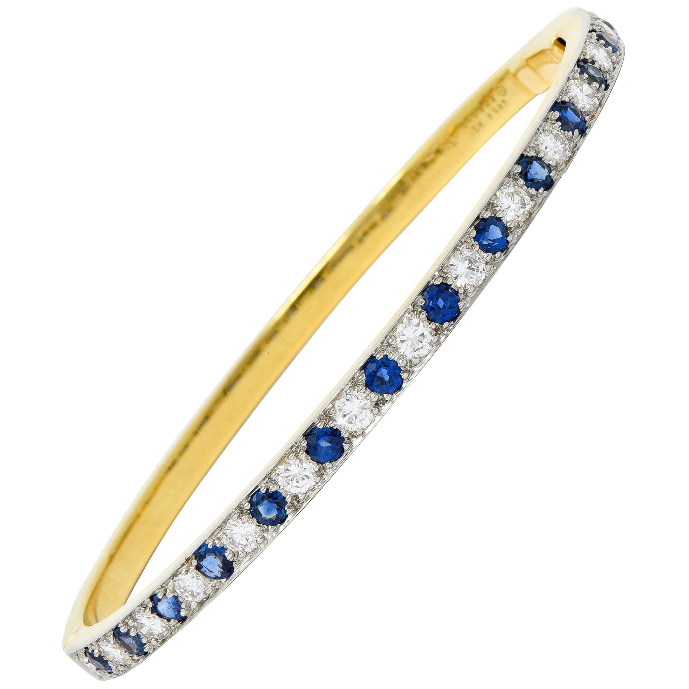 1950s Oscar Heyman Sapphire Diamond 18 Karat Gold Platinum Bangle Bracelet