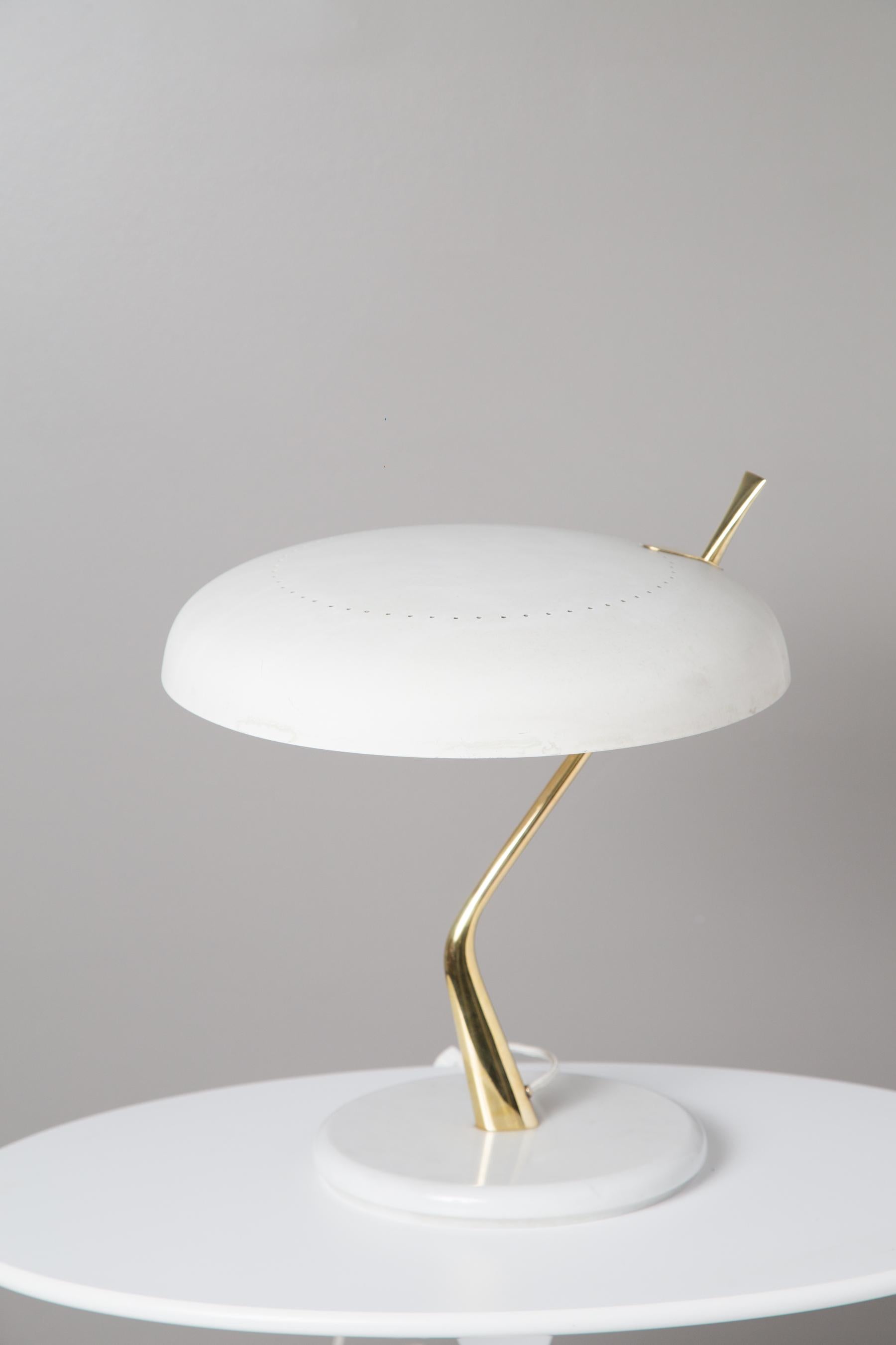 Painted 1950s Oscar Torlasco Marble and Metal Table Lamp for Lumen Milano