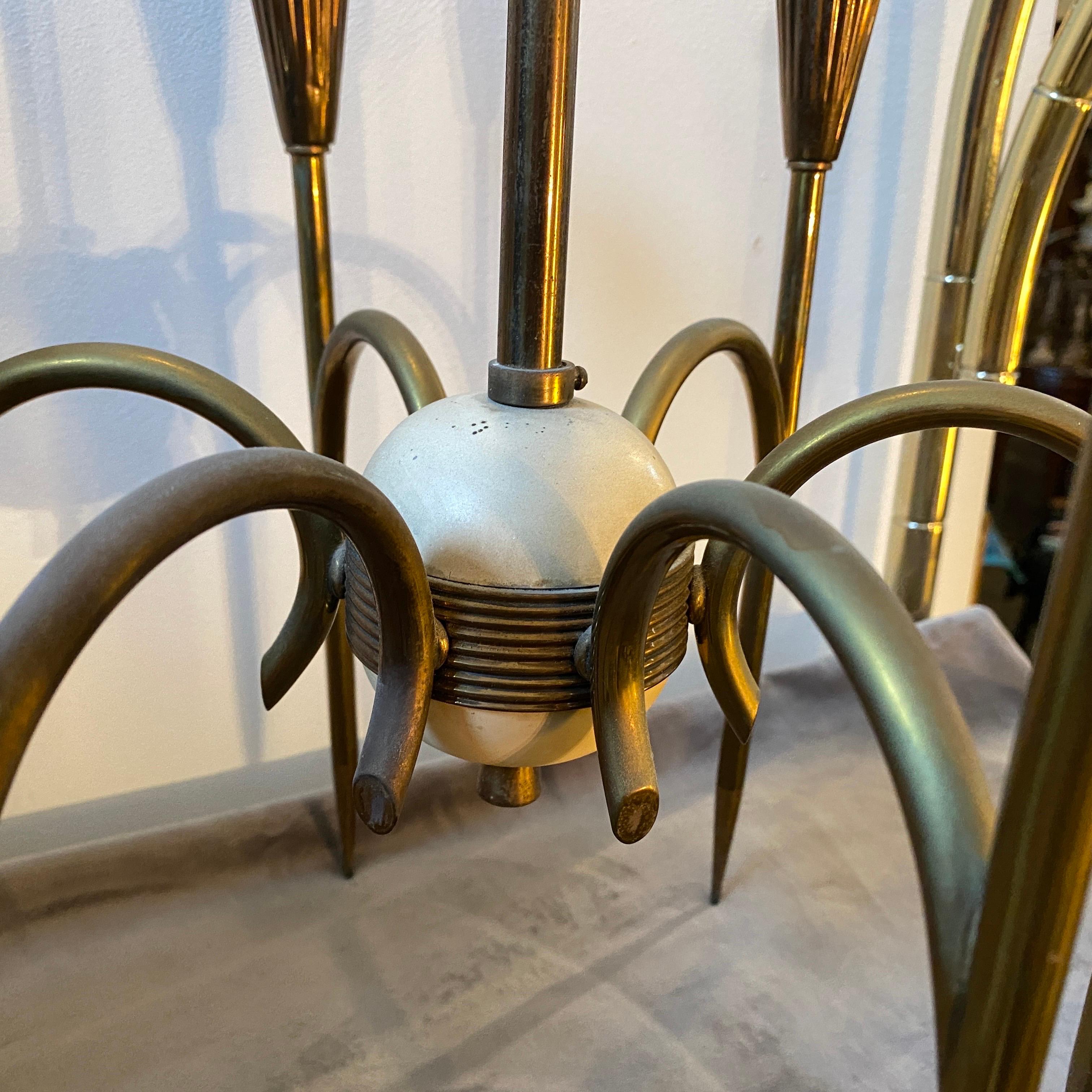 1950s Oscar Torlasco Style Mid-Century Modern Solid Brass Italian Chandelier For Sale 7