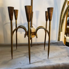 1950s Oscar Torlasco Style Mid-Century Modern Solid Brass Italian Chandelier