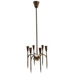 1950s Oscar Torlasco Style Mid-Century Modern Solid Brass Italian Chandelier