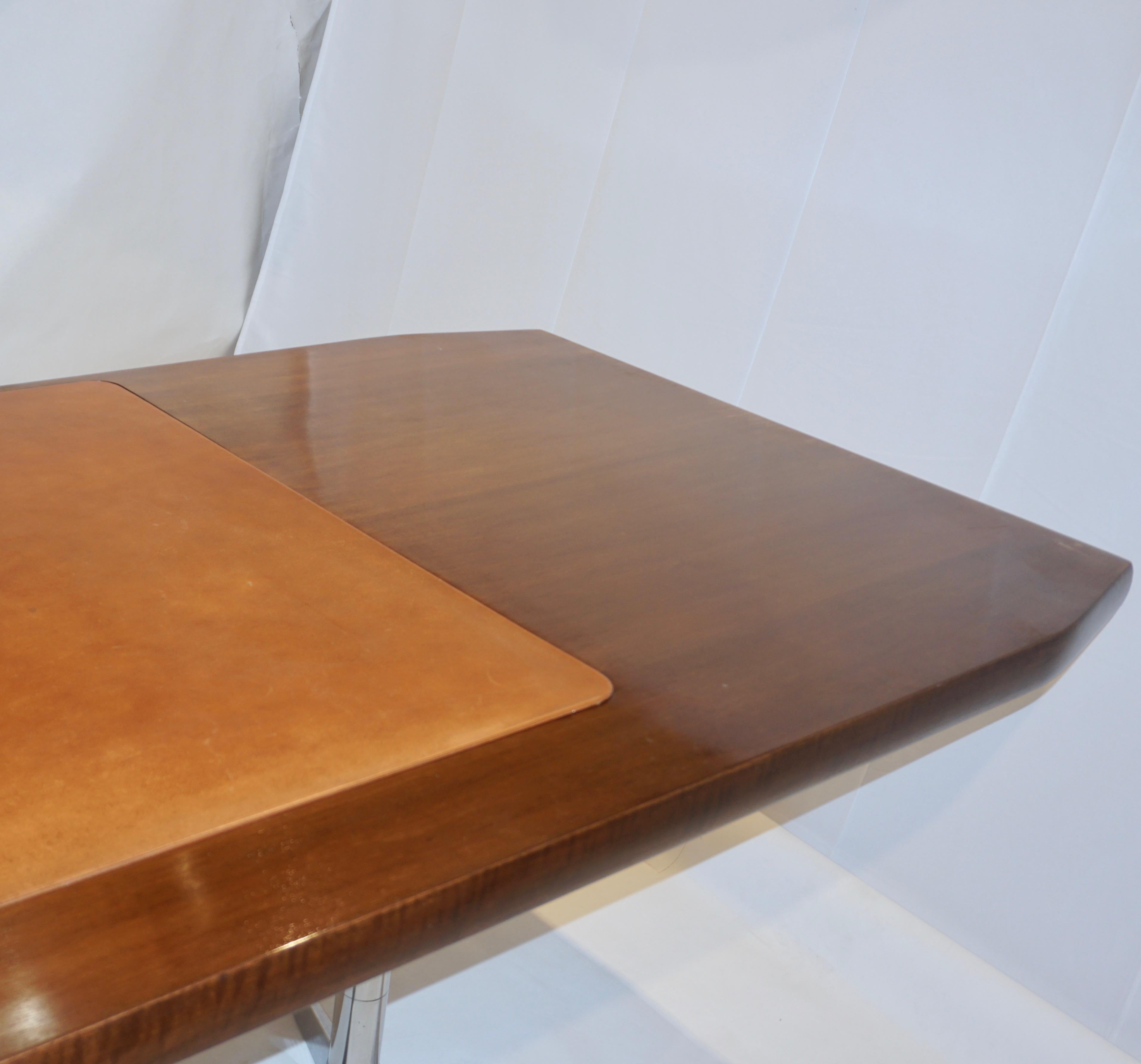 Chrome 1960s Osvaldo Borsani Italian Mahogany Desk / Writing Table with Technical Sheet