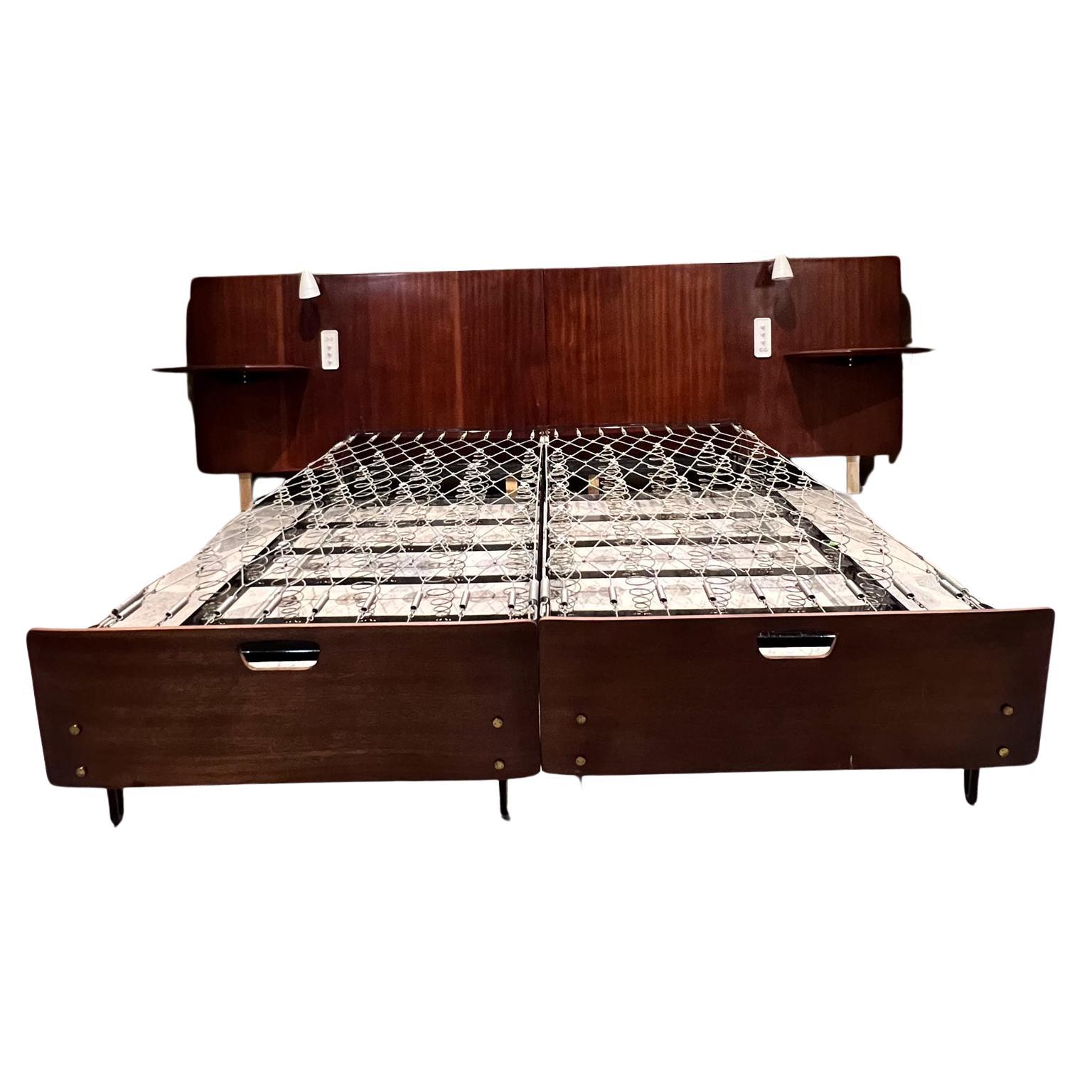 1950s Osvaldo Borsani Lavish Modernity Italian Bed Built-In Light Side Table Milan