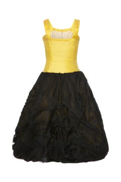 1950s Outstanding American Couture Yellow and Black Silk Bubble Dress