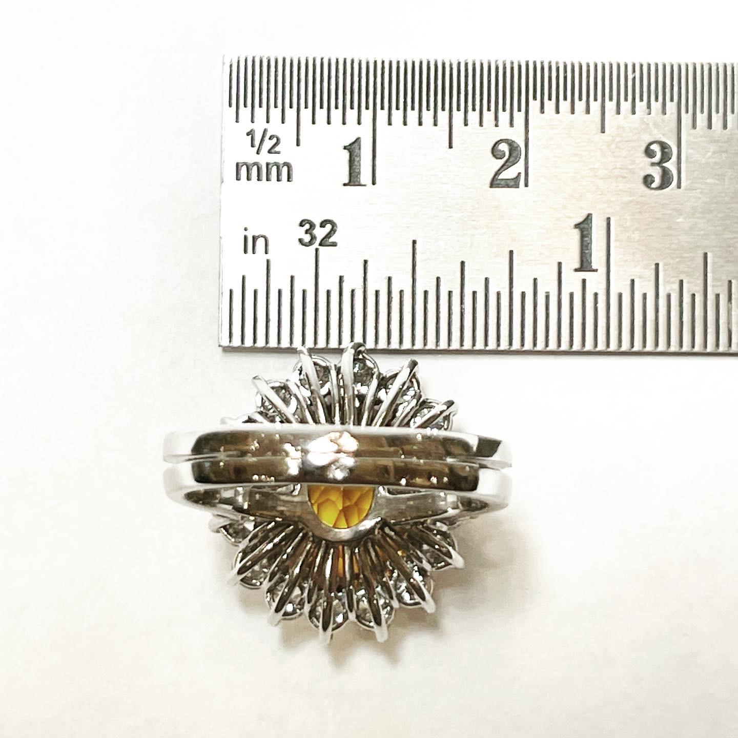 1950s Oval 5 Carat Citrine, 1.12 Carat Diamonds 18k White Gold Cluster Ring 3