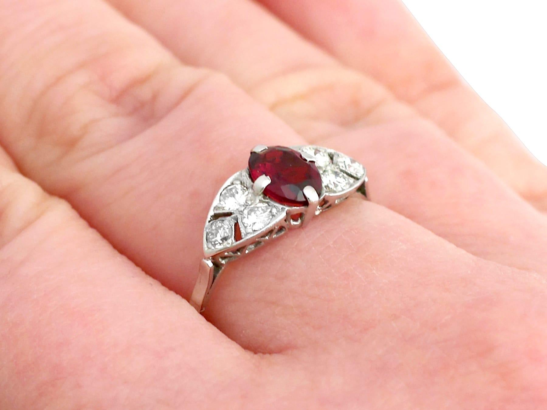 1950s Oval Cut Garnet and Diamond Platinum Cocktail Ring For Sale 3