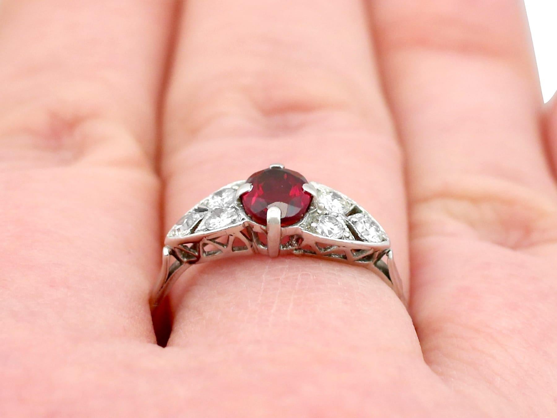 1950s Oval Cut Garnet and Diamond Platinum Cocktail Ring For Sale 4