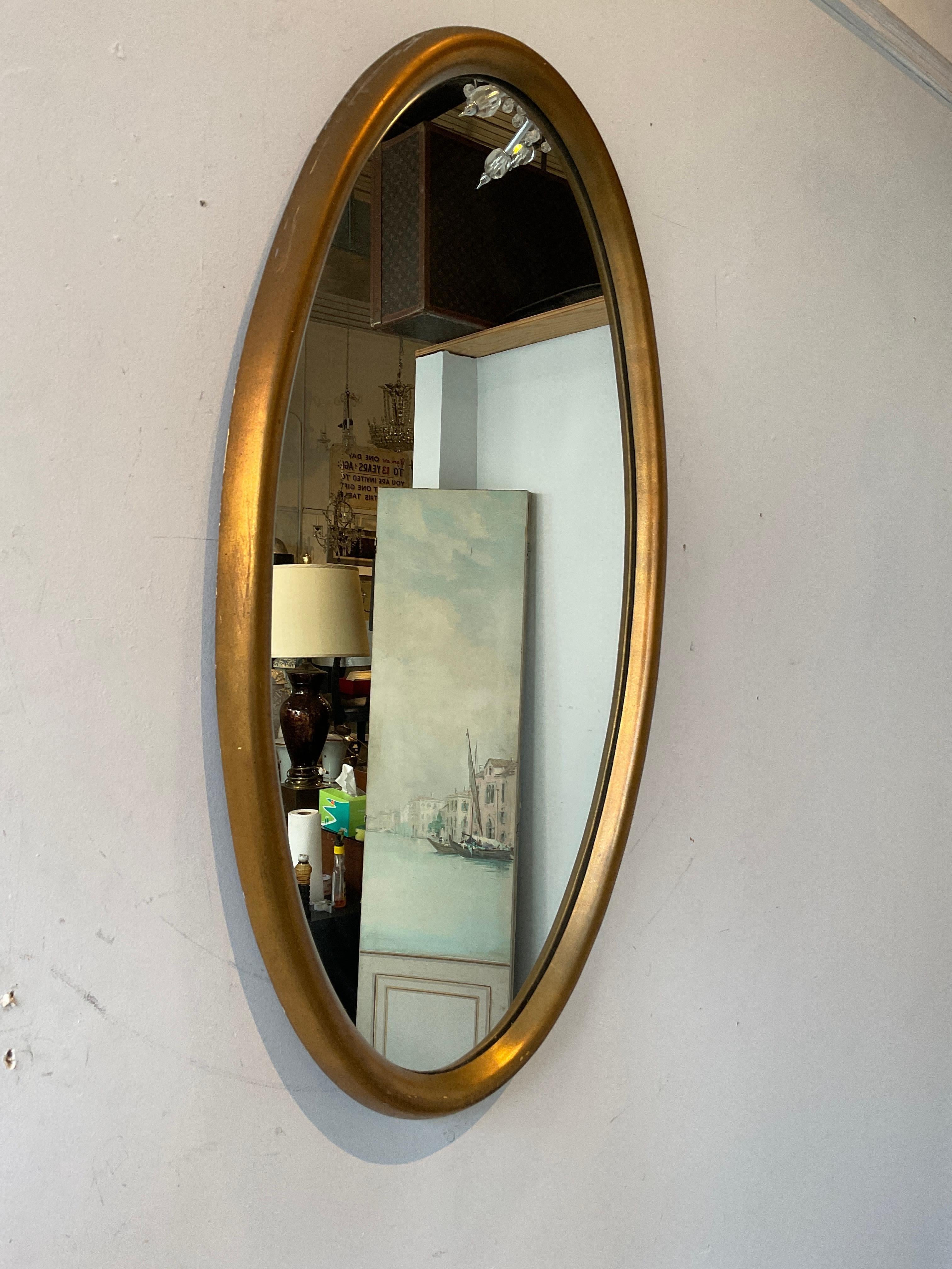 1950s Oval Gilt Wood Mirror For Sale 1