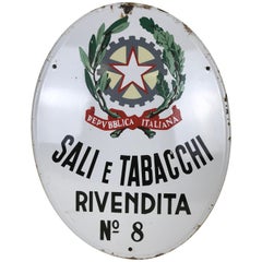 1950s Oval Italian Vintage Enamel Tobacco Sign ‘Sali e Tabacchi’