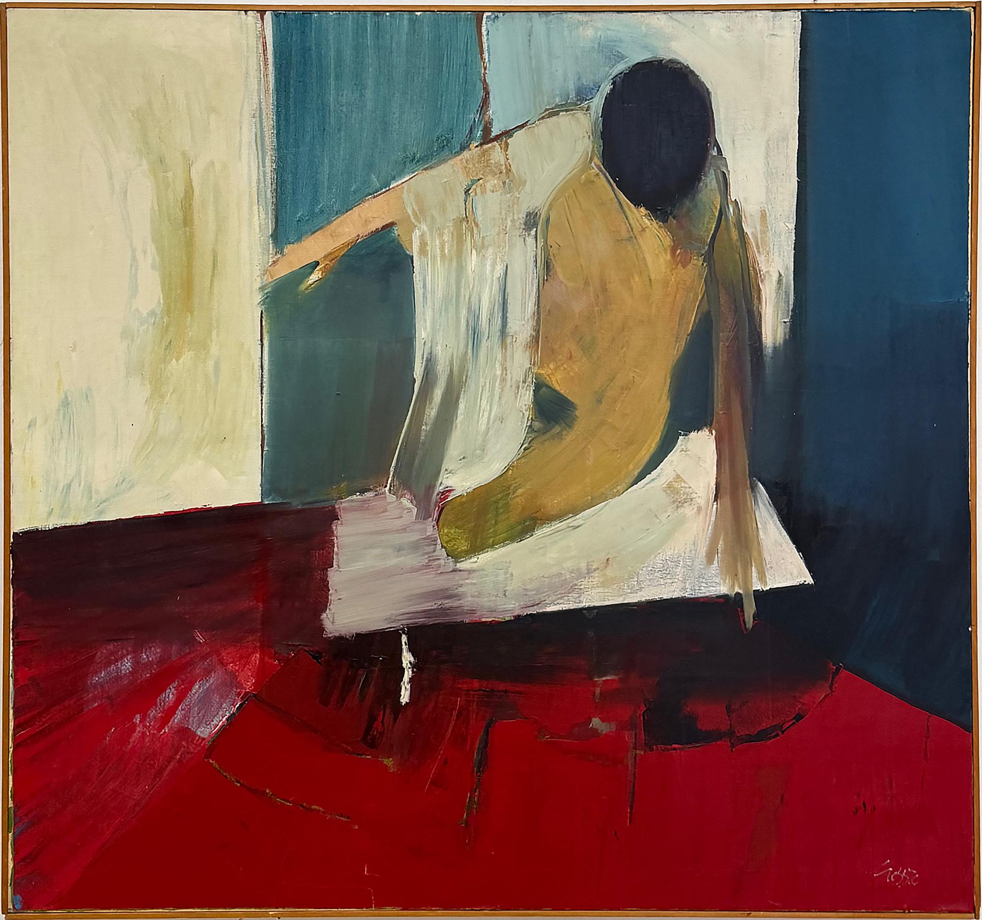 1950er Jahre Overscale Abstrakte Impressionist Nude Ölgemälde auf Leinwand im Angebot 2